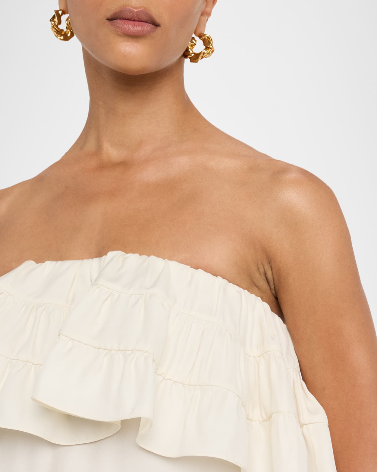 Saint Laurent Strapless Tiered Ruffle High-Low Midi Dress | Neiman Marcus