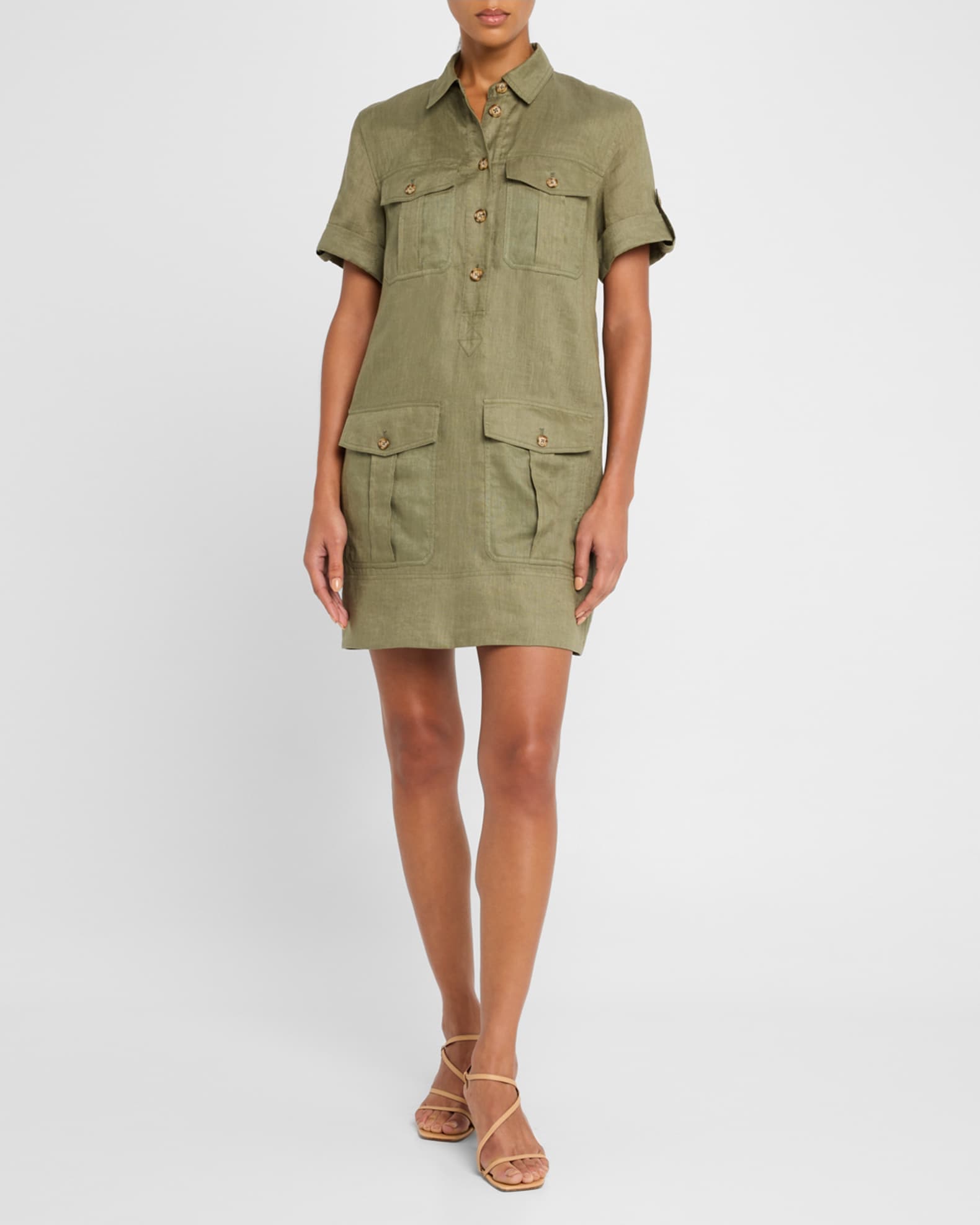 Lucca Short-Sleeve Linen Shirtdress 1