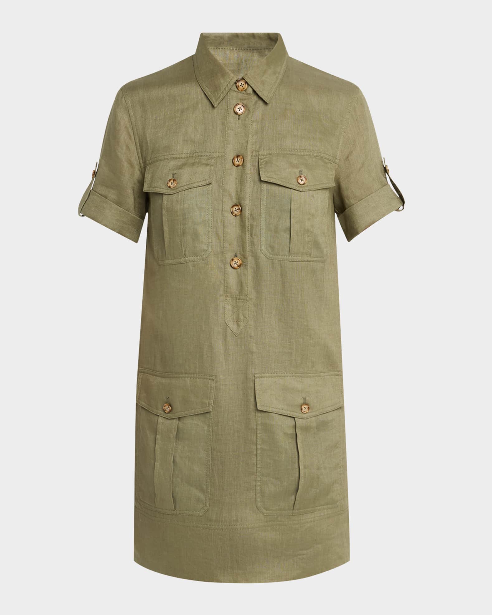 Lucca Short-Sleeve Linen Shirtdress 0