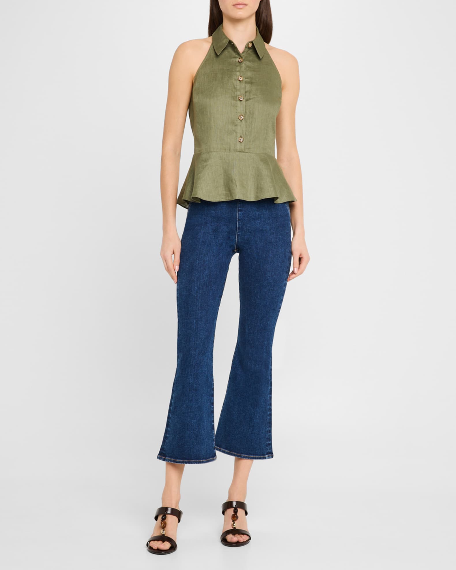 Lancaster Sleeveless Linen Peplum Top 1