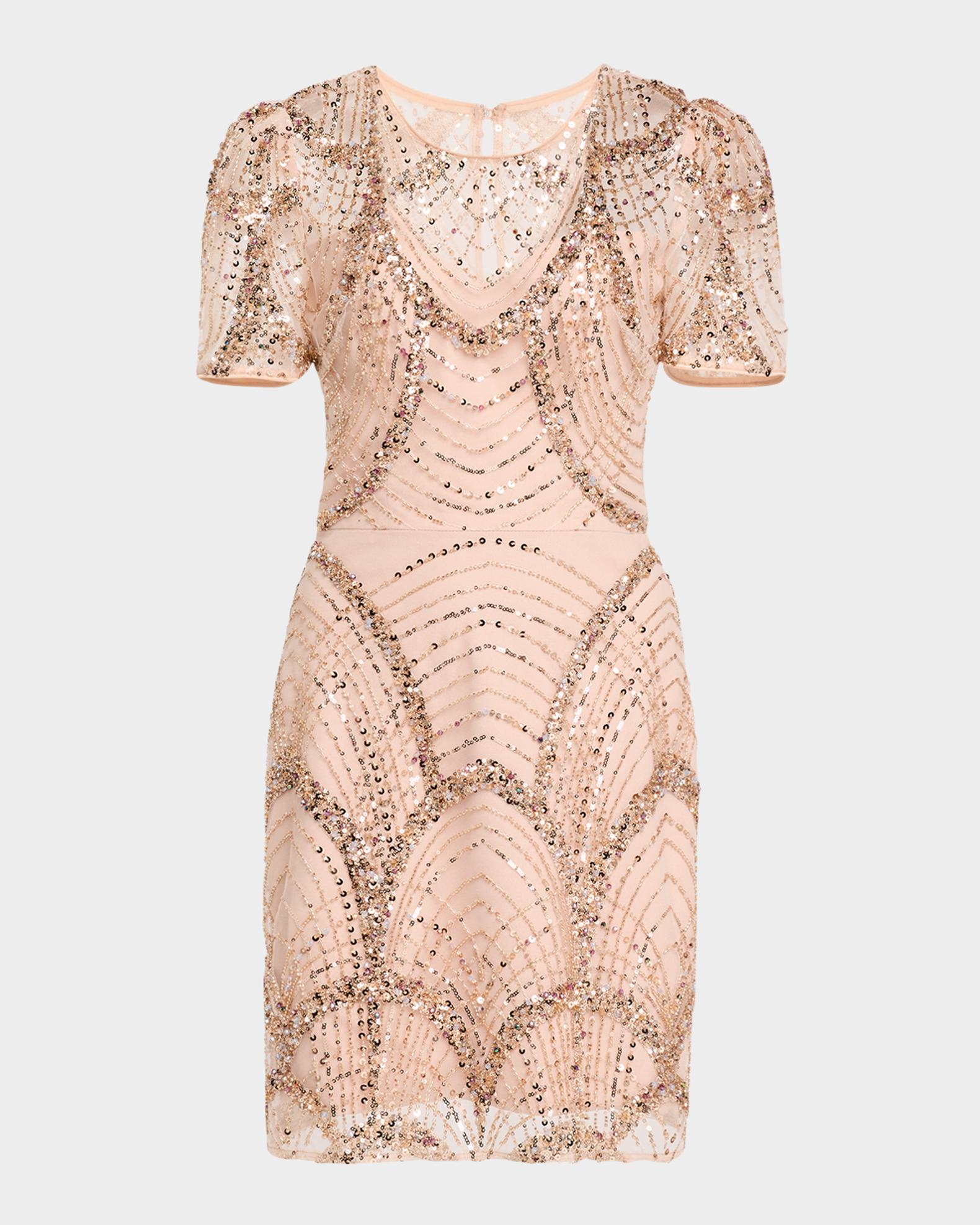 Dress the Population Lee Beaded Cocktail Minidress - Rose Gold Multi