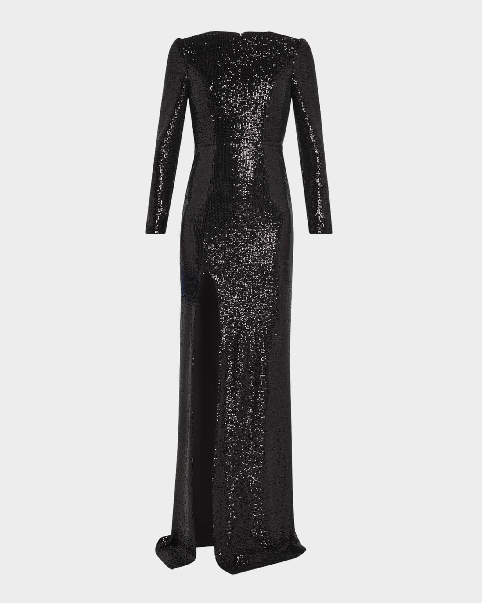 Kiera Side-Slit Sequin Column Gown 0