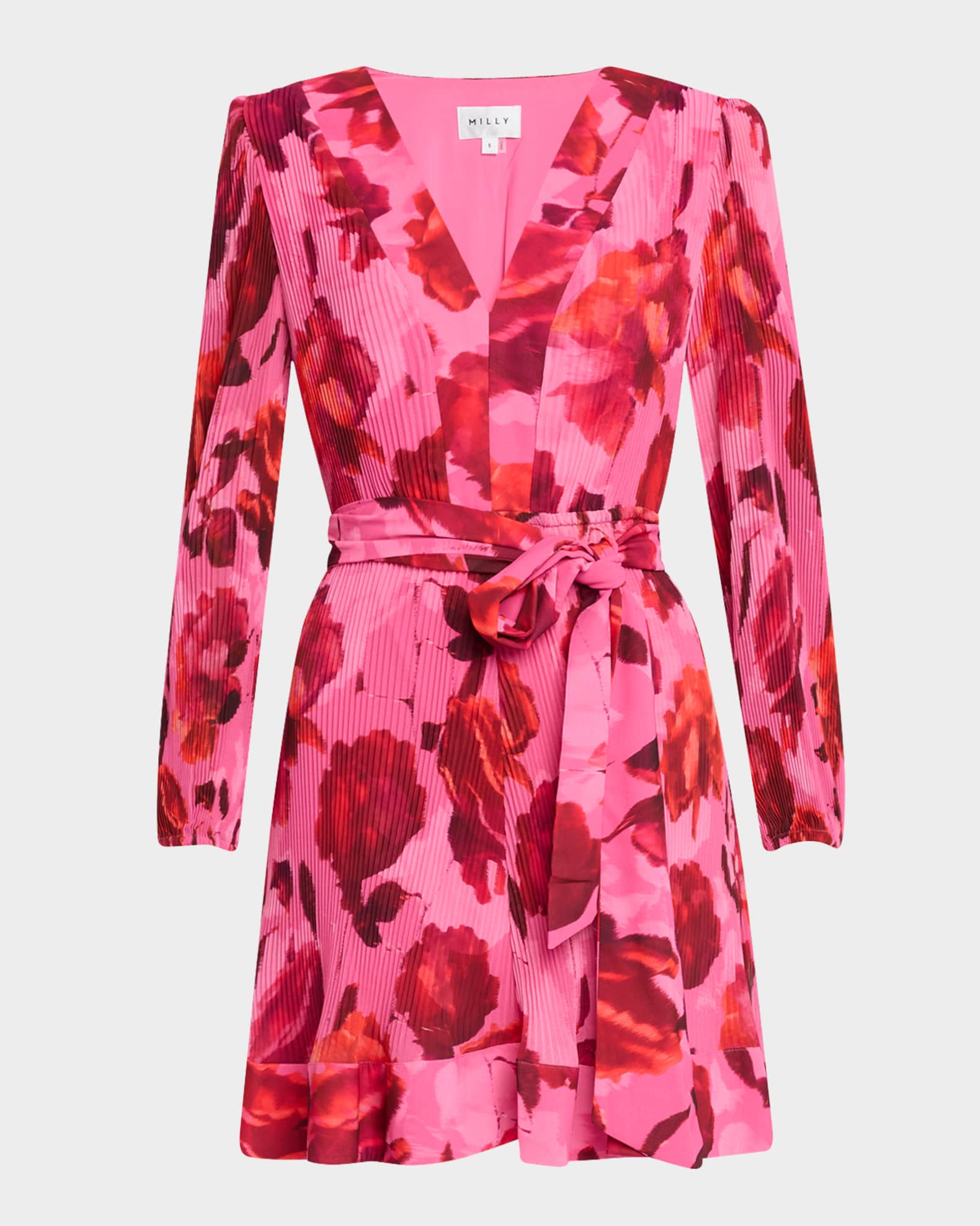 Liv Pleated Floral-Print Mini Dress 0