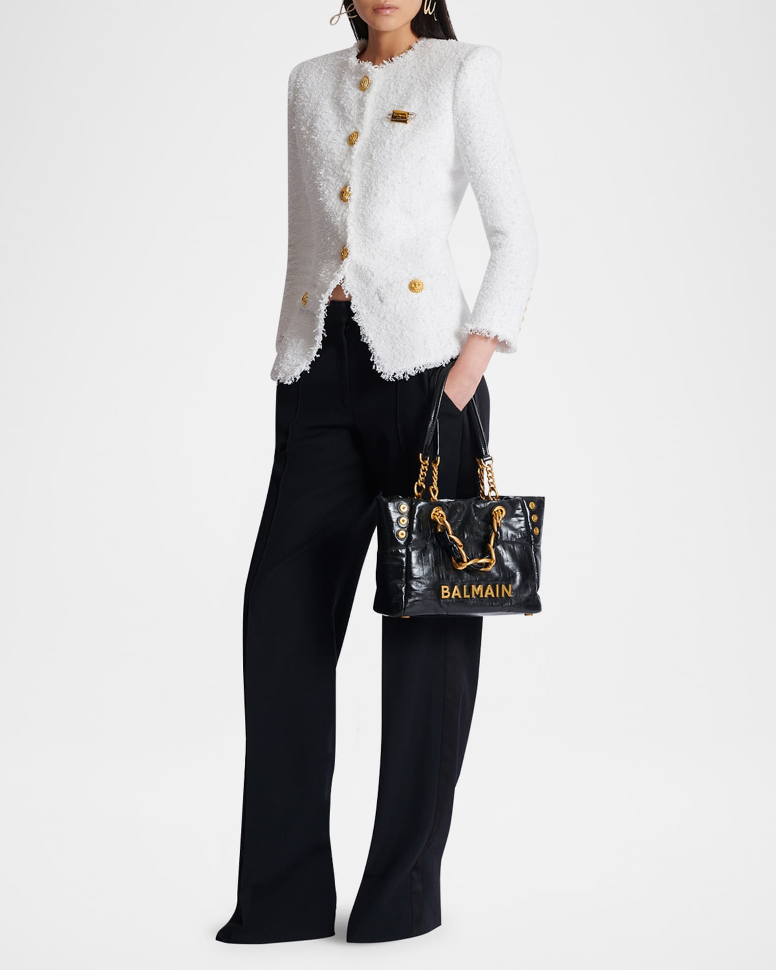 トートバッグ BALMAIN 1945 SMALL TOTE Balmain 1945 Small Tote Bag in Crinkled Soft Leather