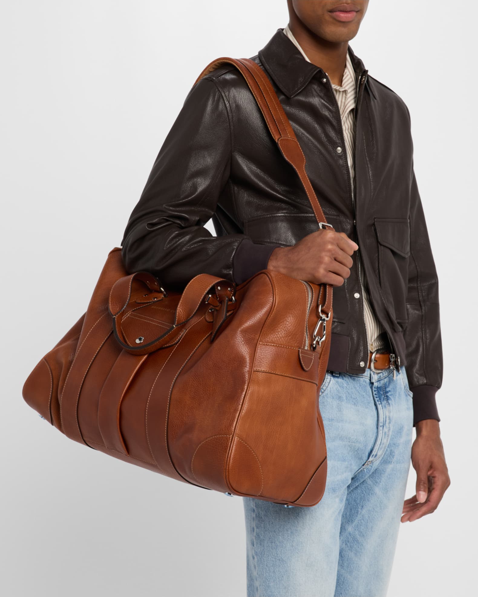 Brunello Cucinelli Men's Grained Leather Travel Duffel Bag