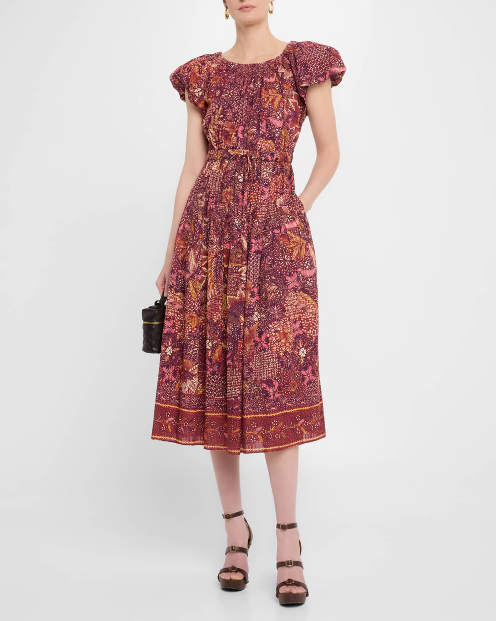 Abigail Puff-Sleeve Midi Dress - Thumbnail 2
