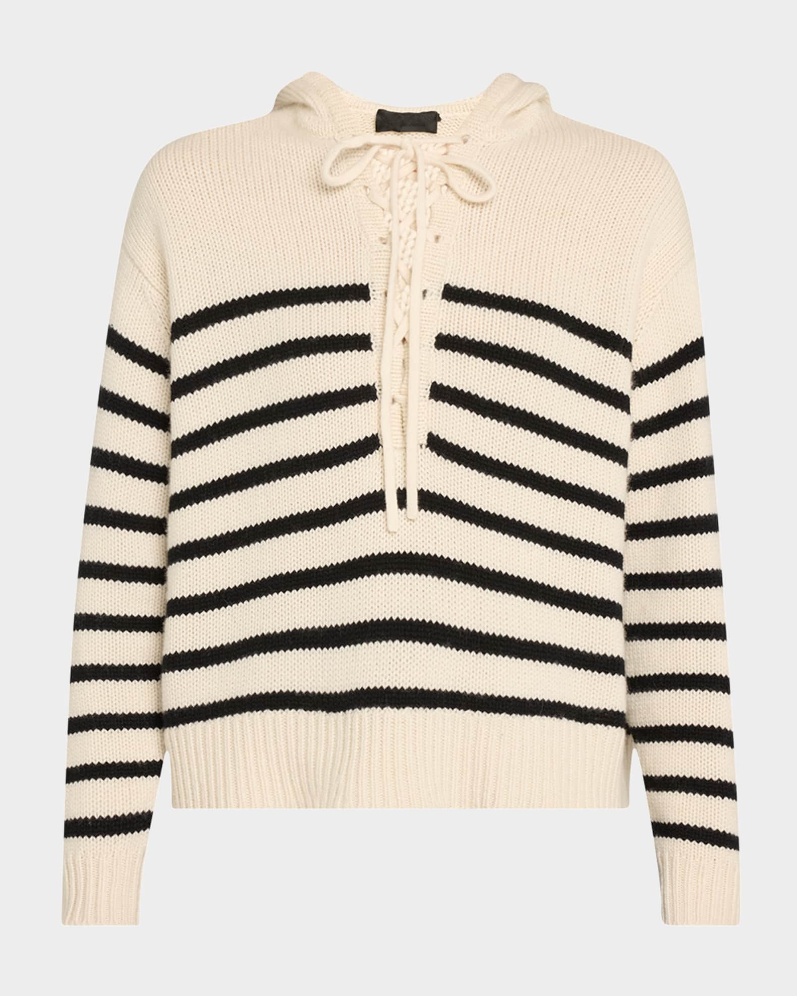 Noemi Hooded Lace-Up Stripe Cashmere Sweater 0