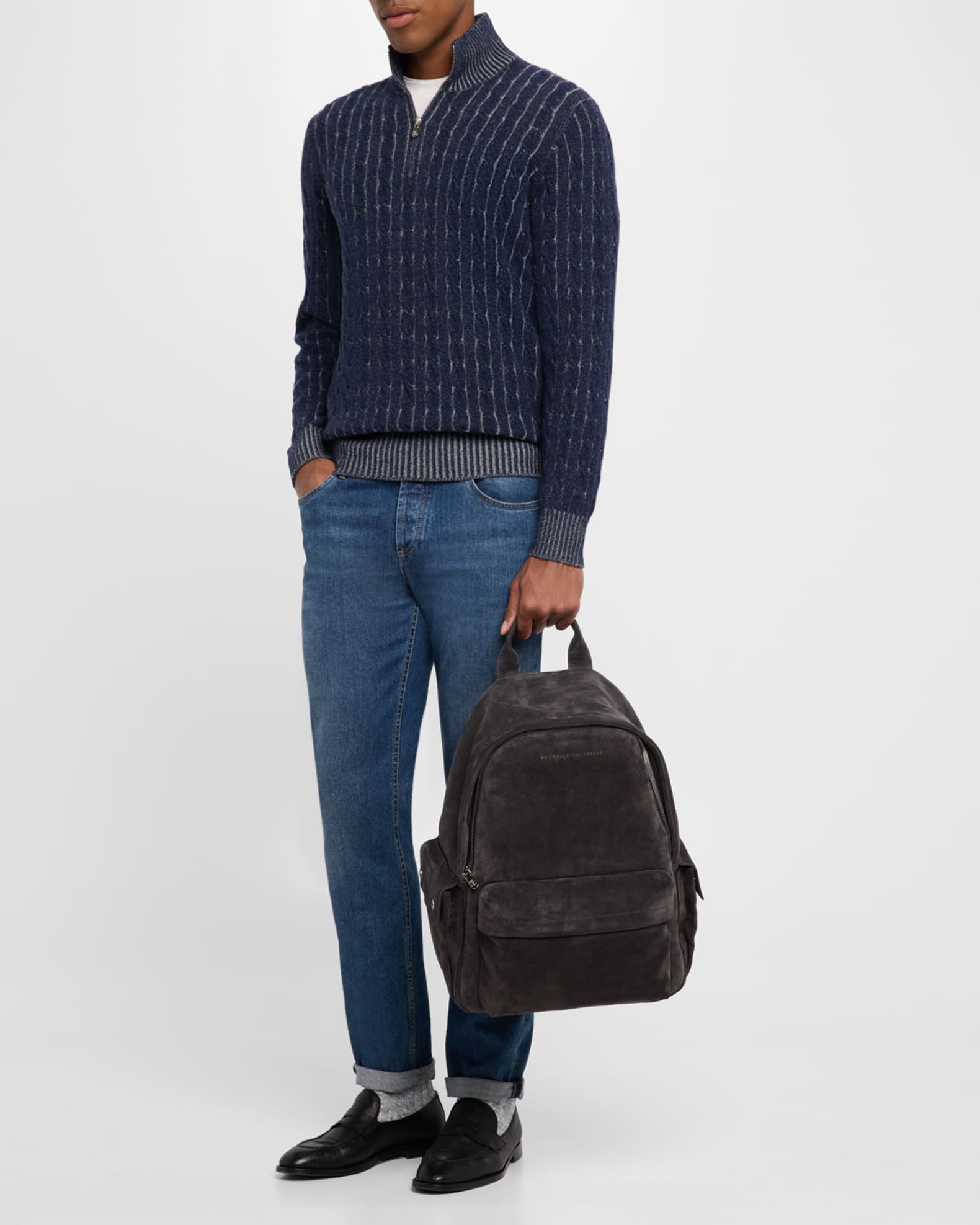 BRUNELLO CUCINELLI モスグリーン、ブラックバックパック　ロゴ入 Men's leather bags and backpacks | Brunello Cucinelli