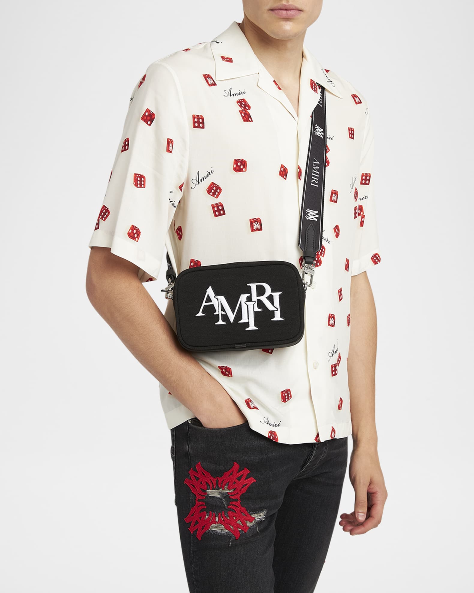 Amiri Men's Staggered Logo Crossbody Bag | Neiman Marcus