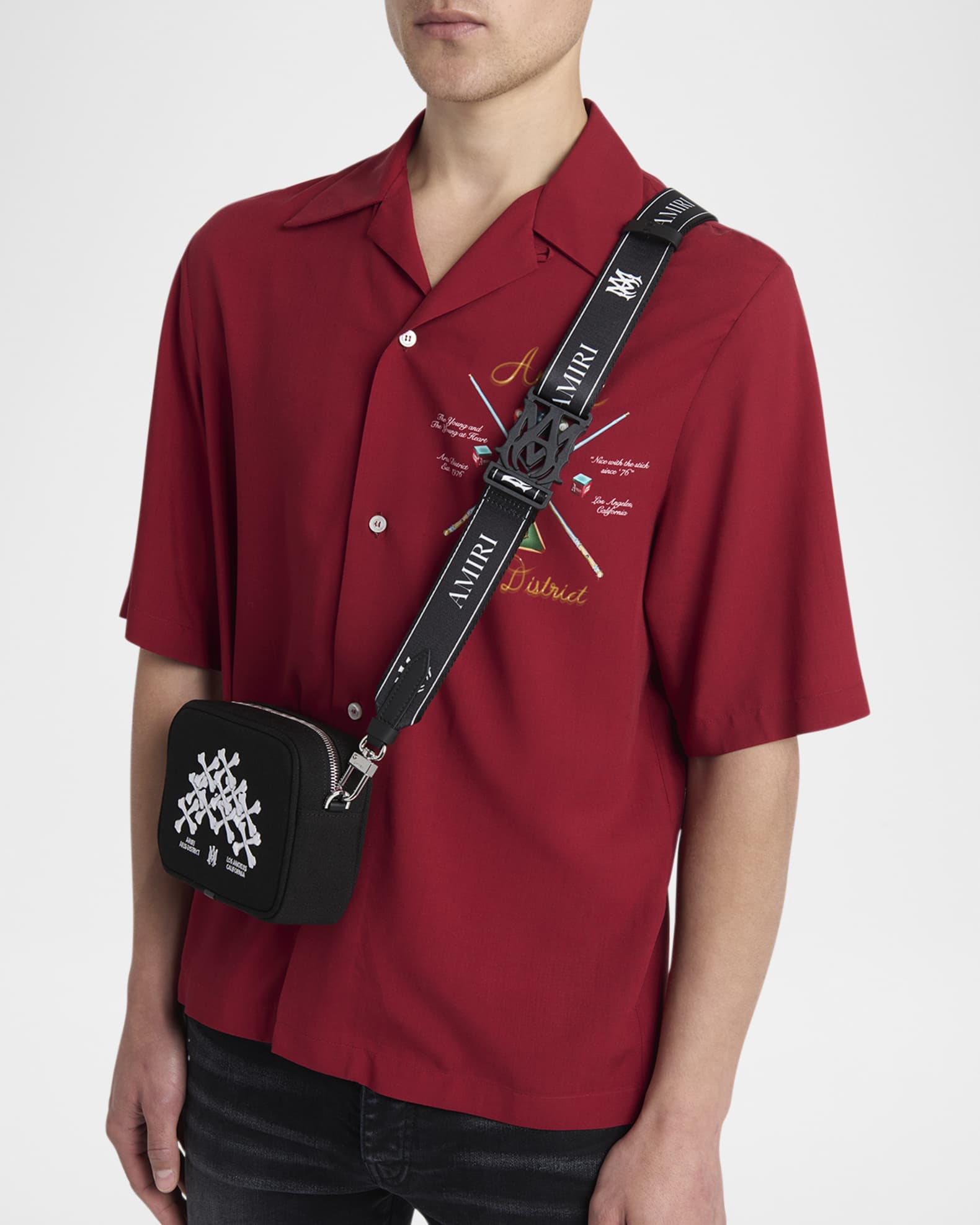 【AMIRI】ブラック Bones Stacked カメラバッグ（送料込み） AMIRI: Black Bones Stacked Camera Case Bag | SSENSE