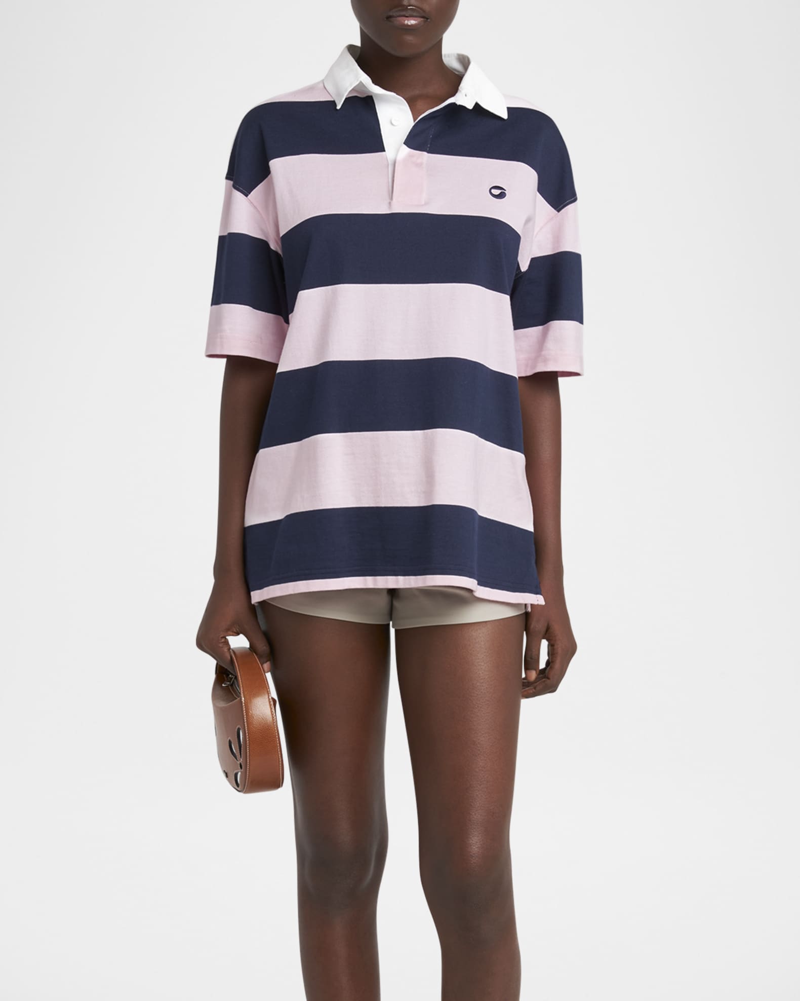 Striped Short-Sleeve Polo Top 1