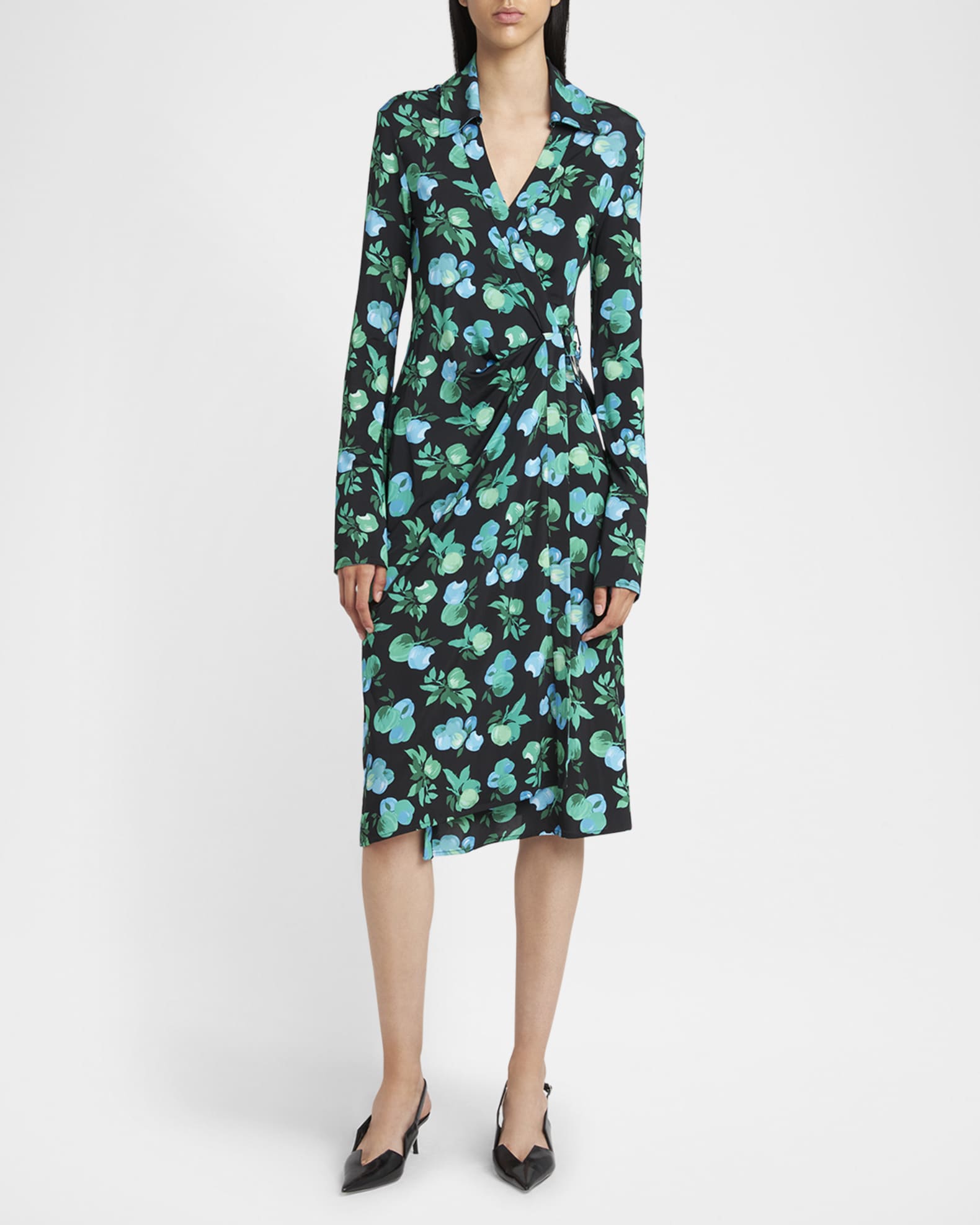 Apple-Print Midi Wrap Shirtdress 1