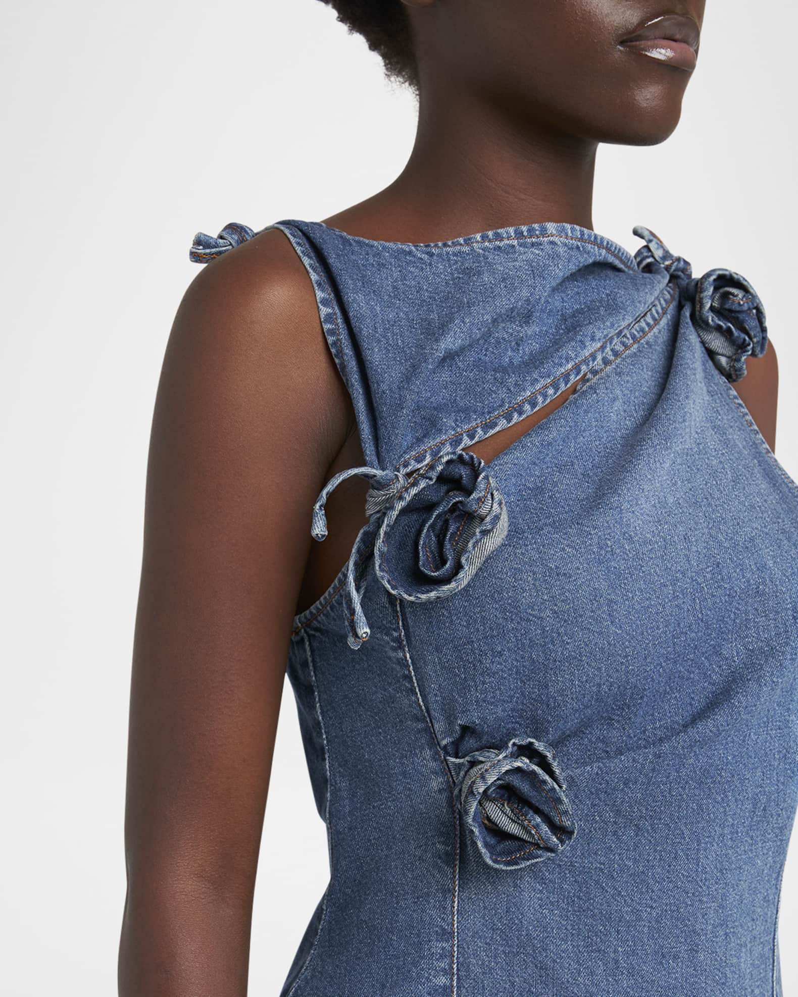 Coperni Denim Asymmetric Flower Mini Dress | Neiman Marcus