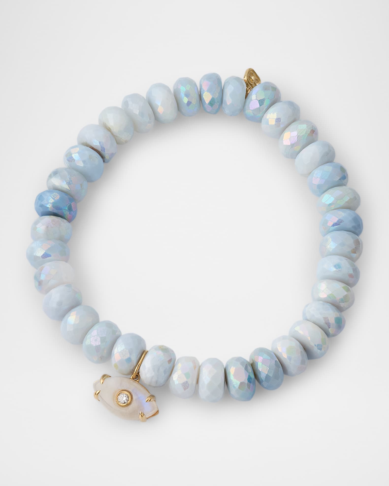 Blue African Opal Bead Bracelet with Carved Evil Eye Charm 0