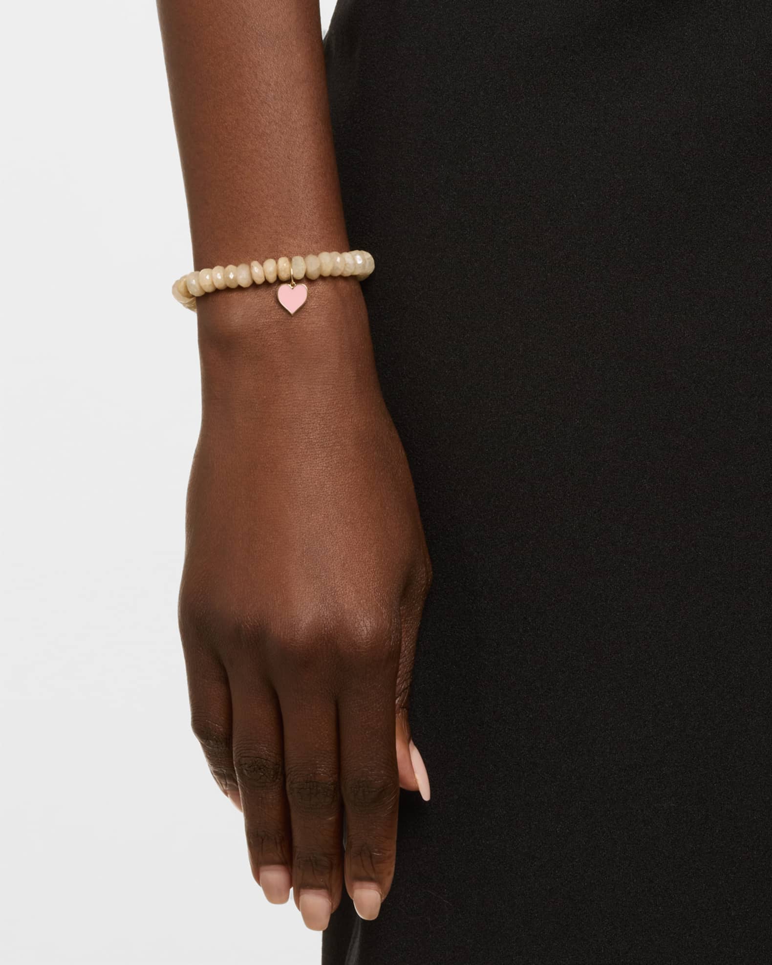 Blush Grapholite Bead Bracelet with Pink Enamel Heart Charm 1