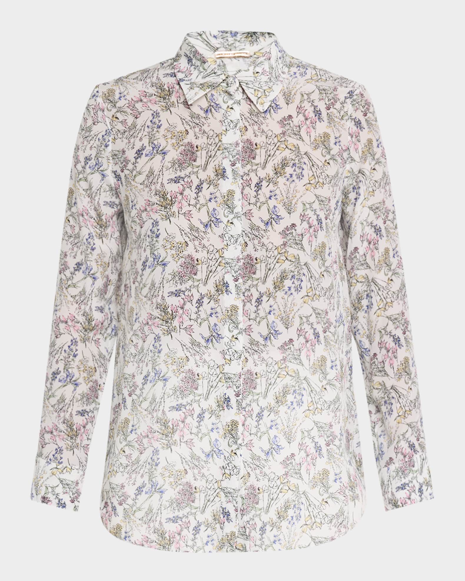 Mathias Floral-Print Crepe De Chine Button-Down Shirt 0