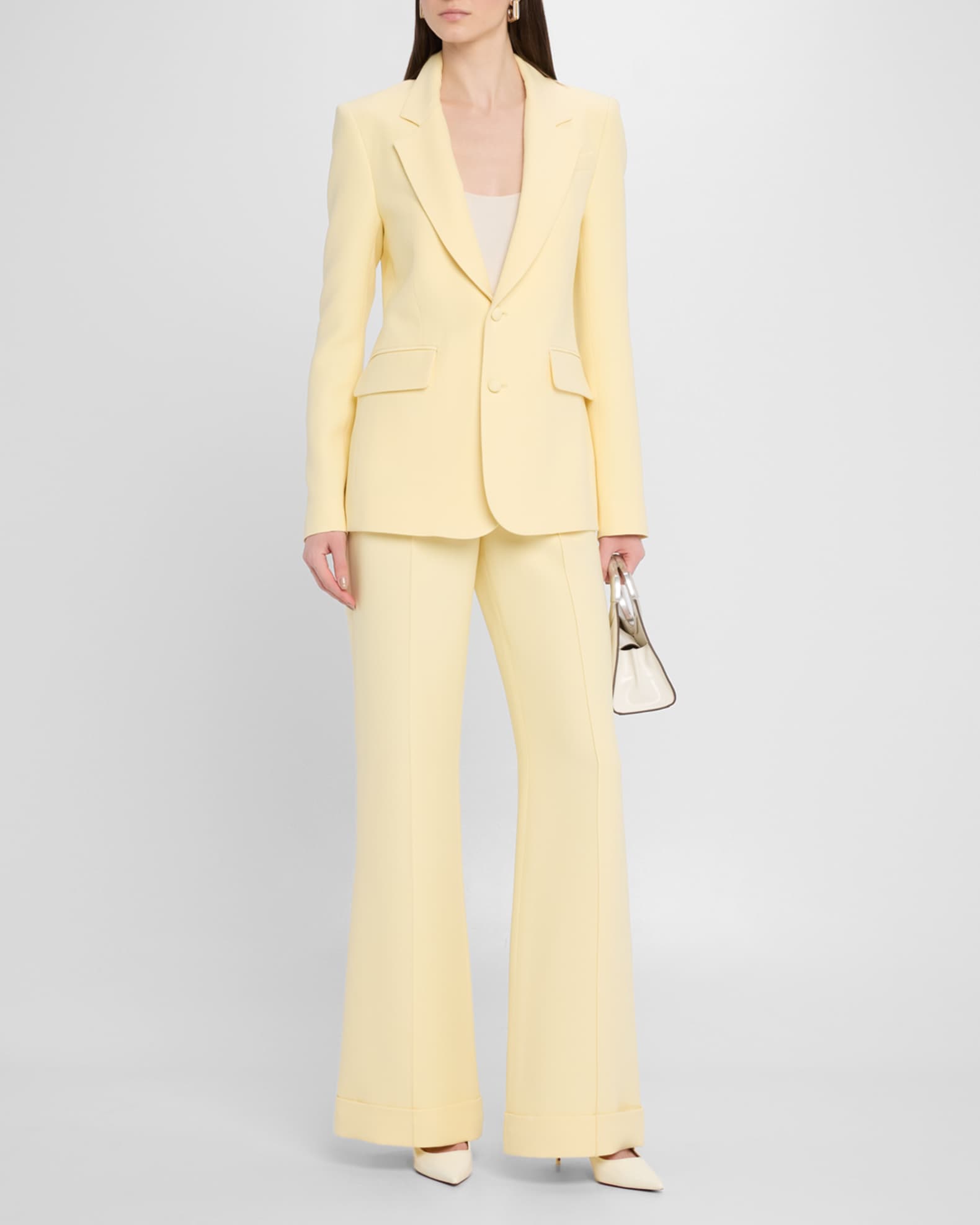 Deeda Pintuck Straight-Leg Silk-Wool Pants 1