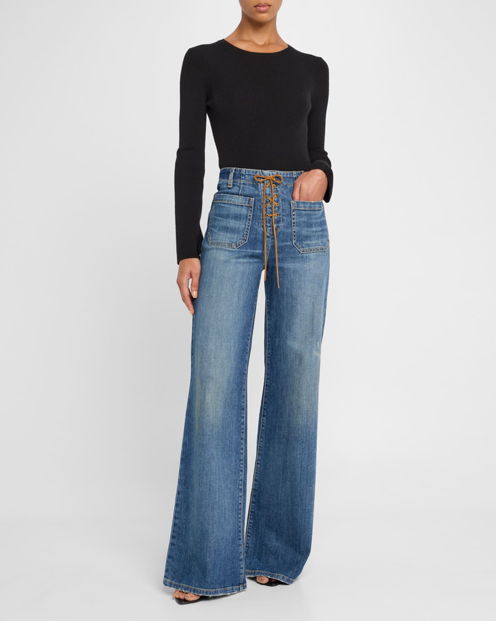 Florence Suede Laced Wide-Leg Jeans 1