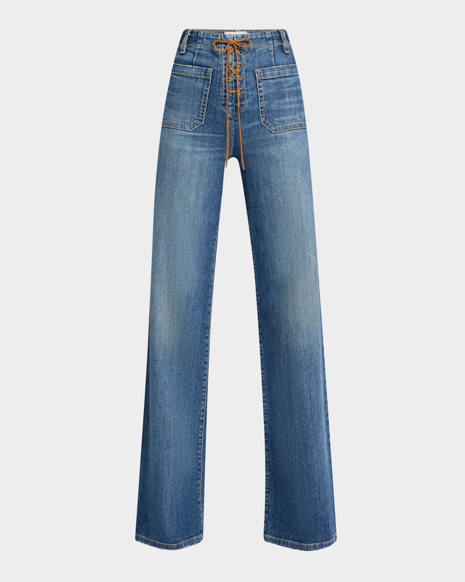 Florence Suede Laced Wide-Leg Jeans 0