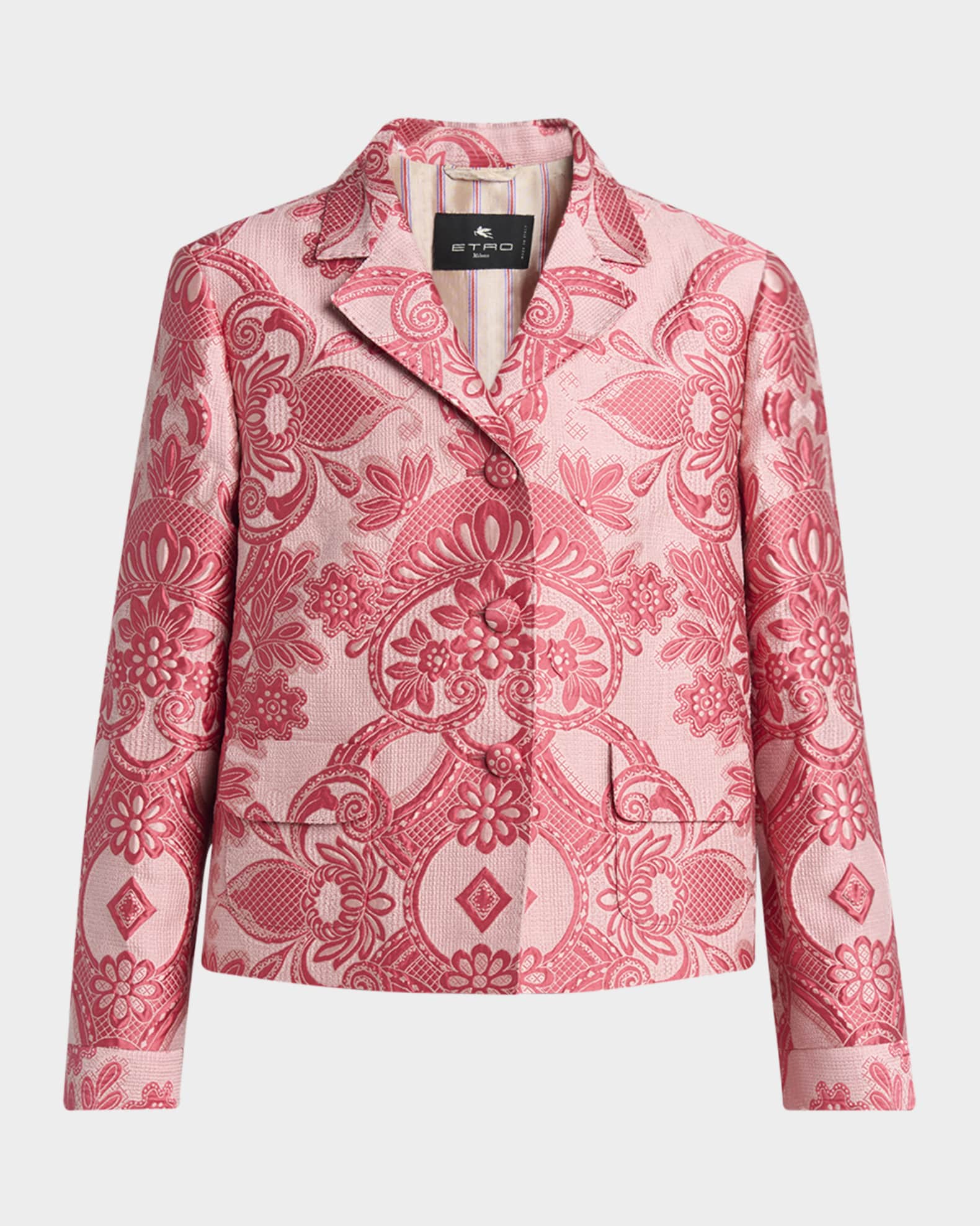 Pink Medallion Lace Effect Brocade Crop Jacket 0