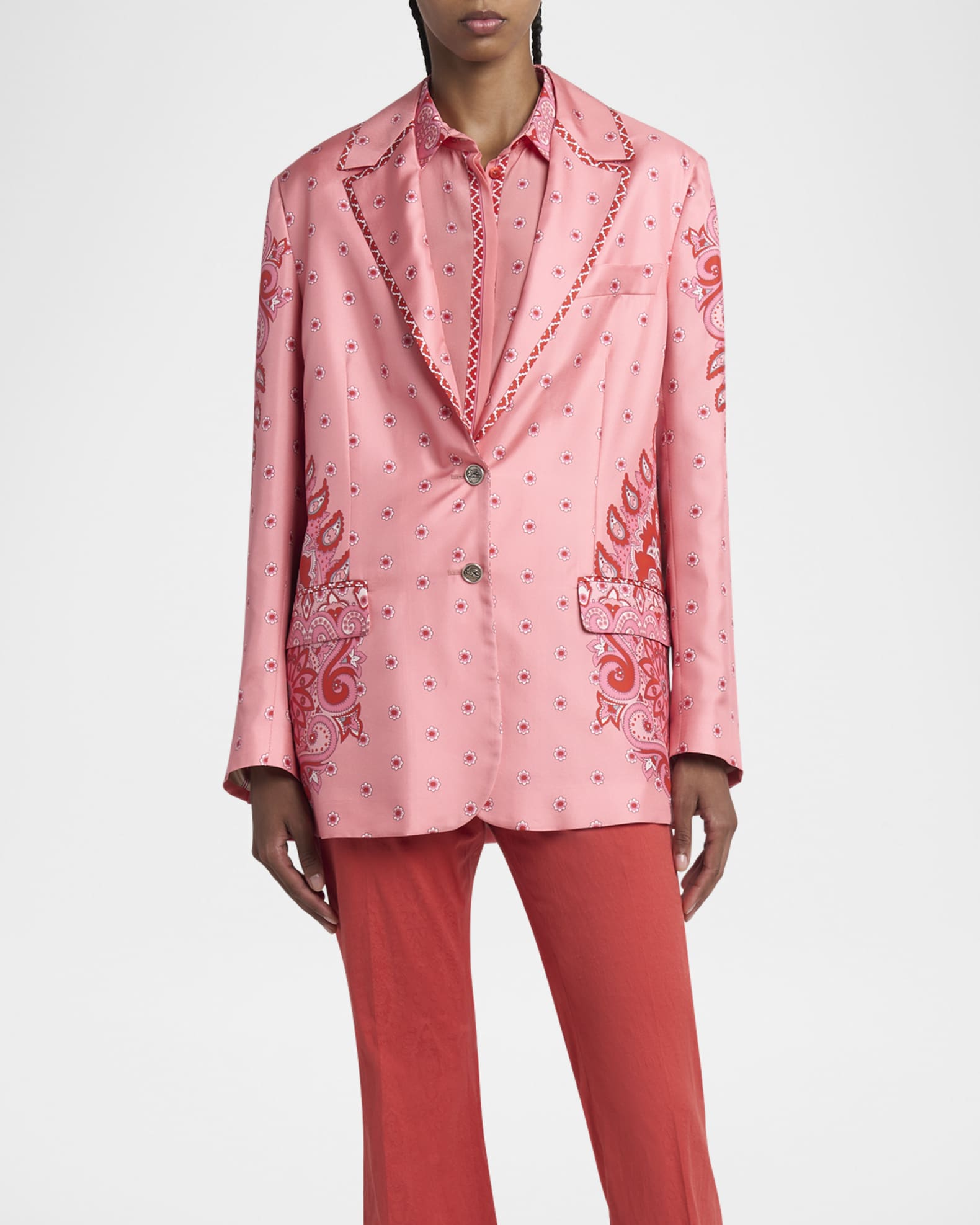 Etro Pink Medallion Silk Twill Single-Breasted Jacket