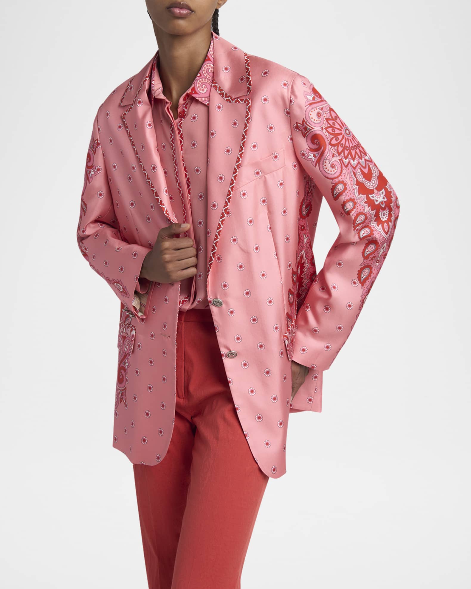 Etro Pink Medallion Silk Twill Single-Breasted Jacket