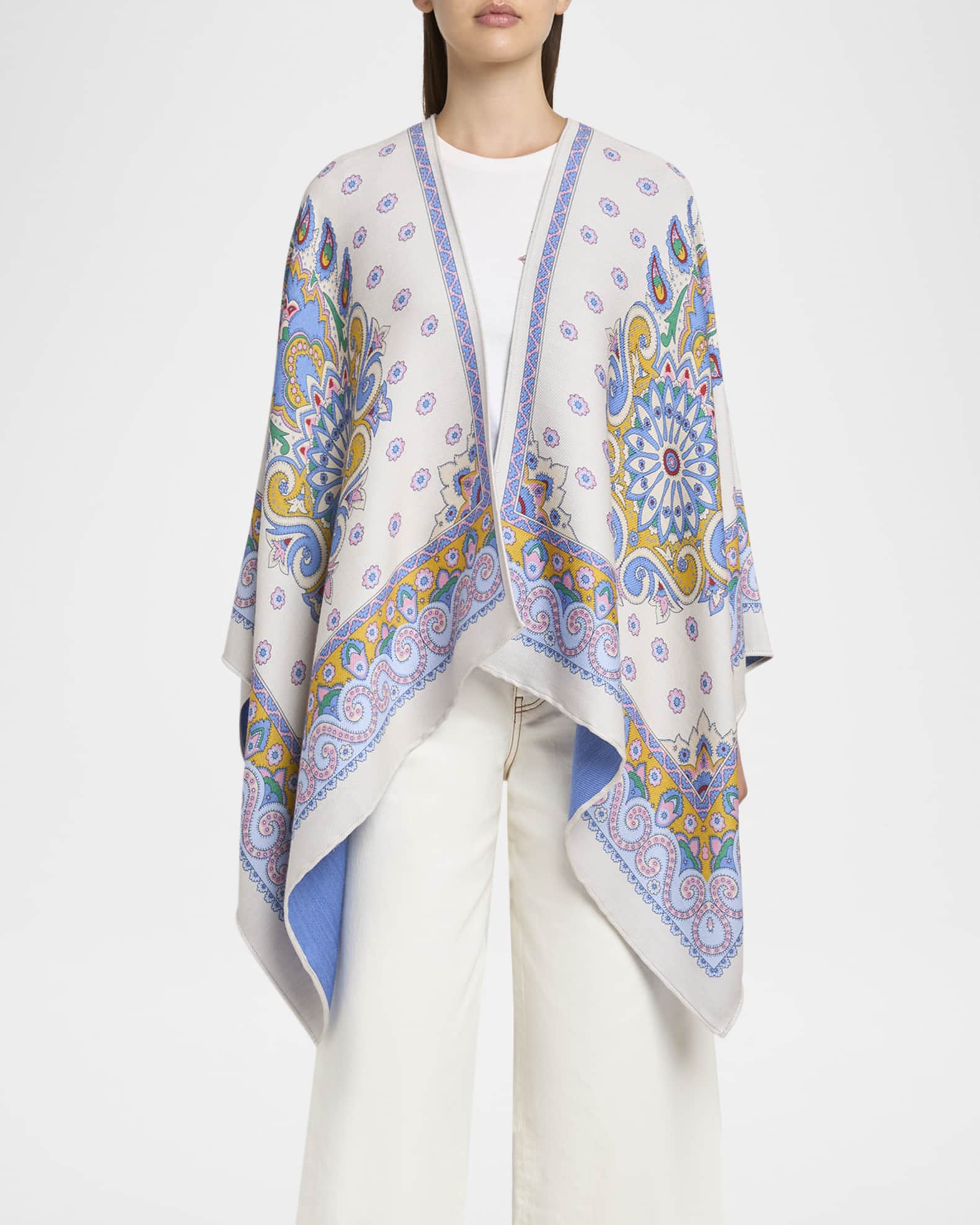 Blue Medallion Wool Reversible Cape 1
