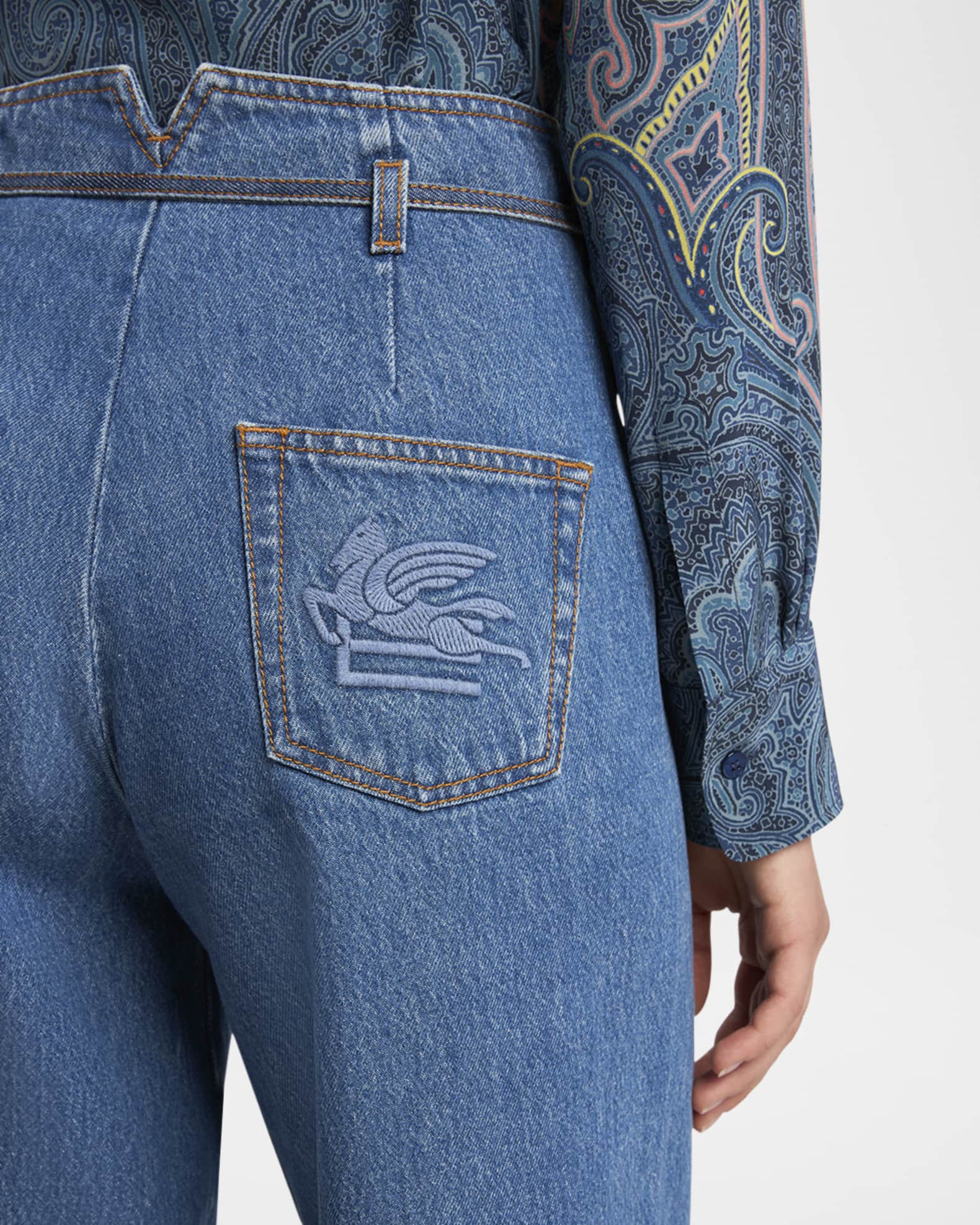 Etro Belted Wide-Leg Crop Denim Trousers | Neiman Marcus