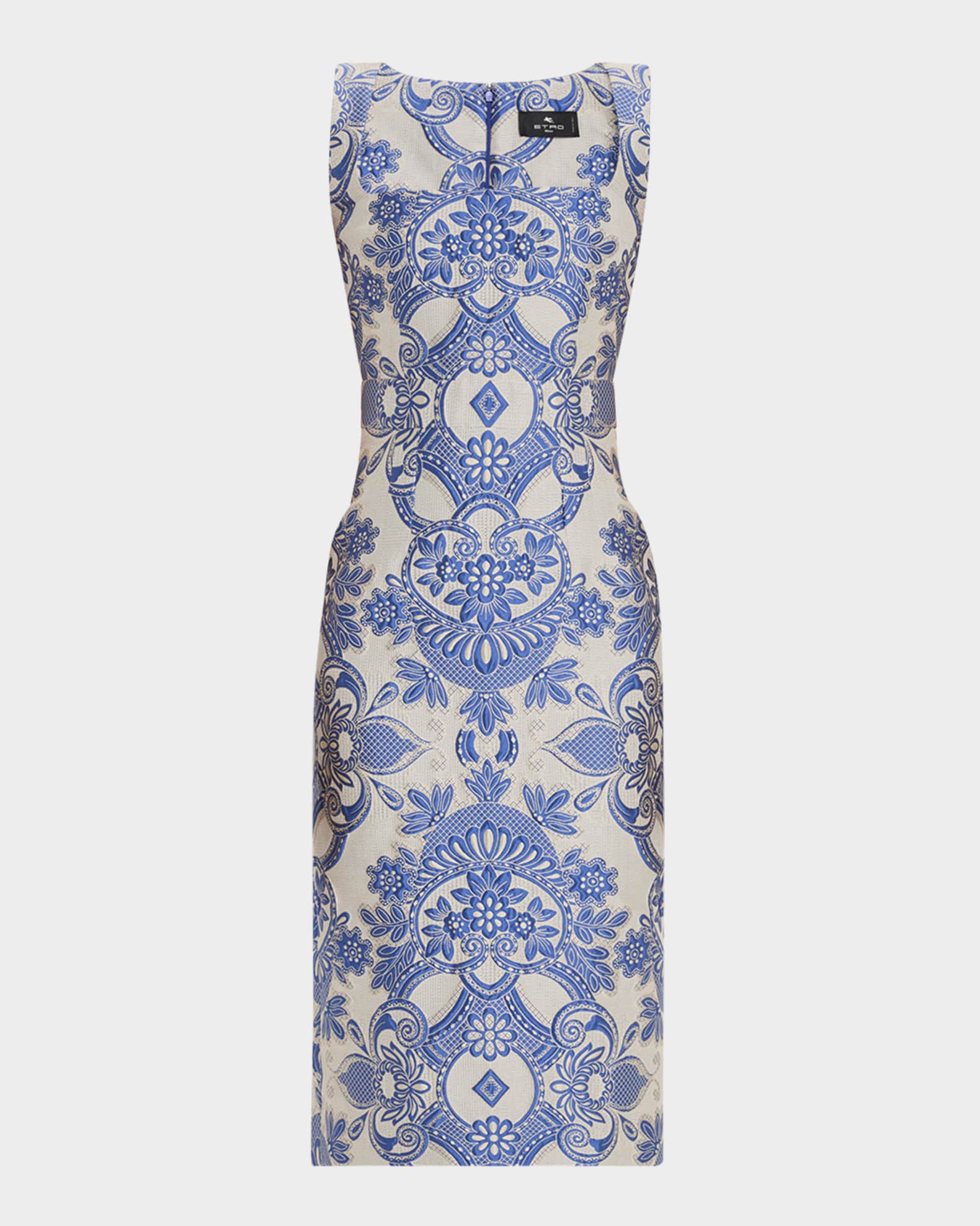 Square-Neck Lace Effect Brocade Dress 0
