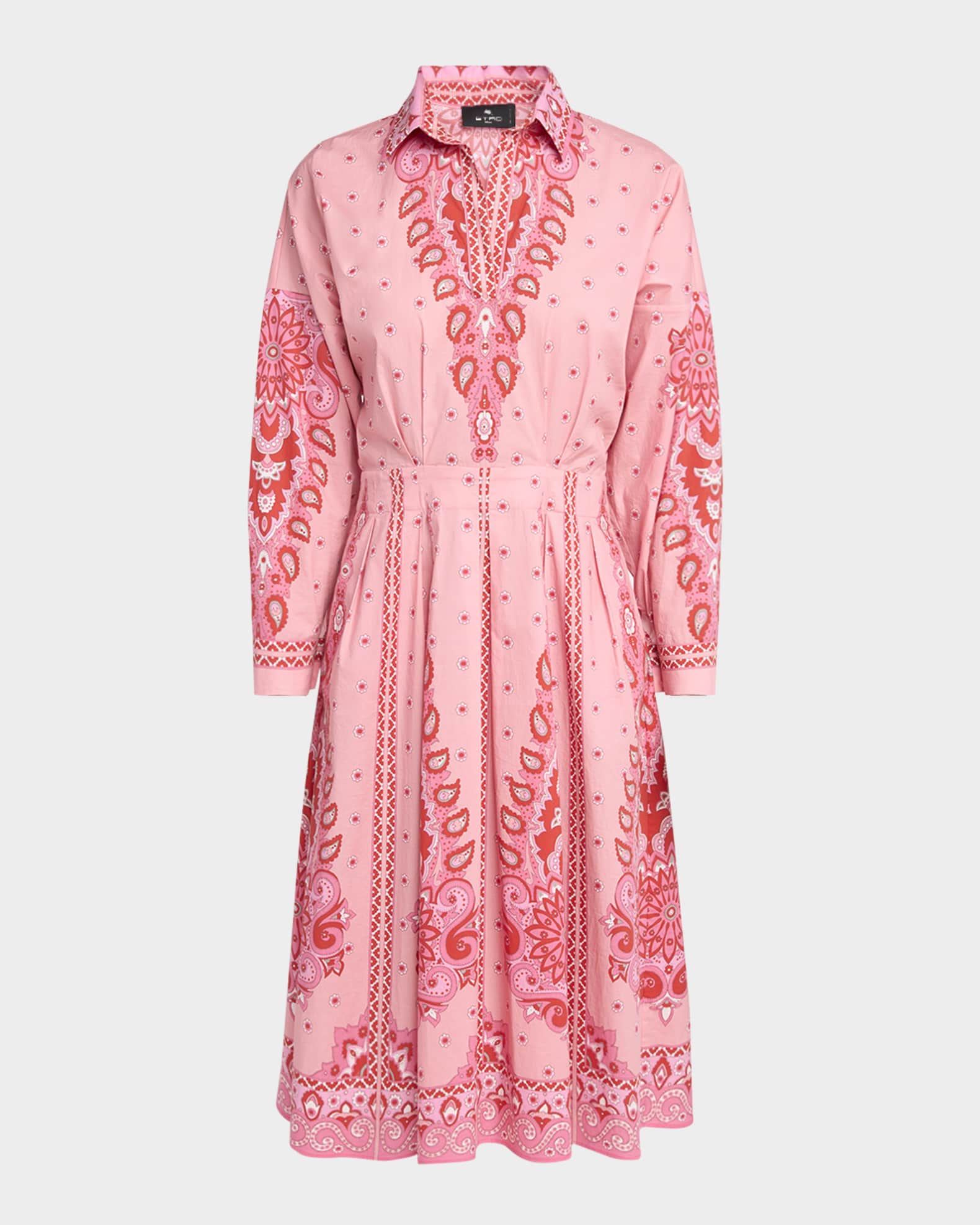 Etro Pink Medallion Cotton Poplin Midi Shirtdress | Neiman