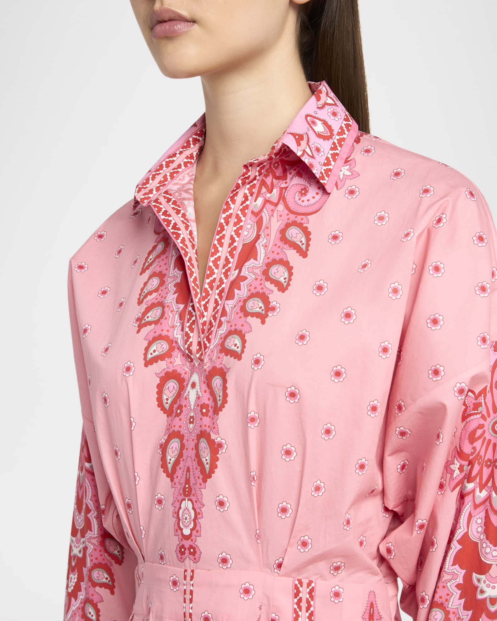 ワンピース ETRO CHEMISIER PINK COTTON MIDI DRESS Etro Pink Medallion Cotton Poplin Midi Shirtdress | Neiman