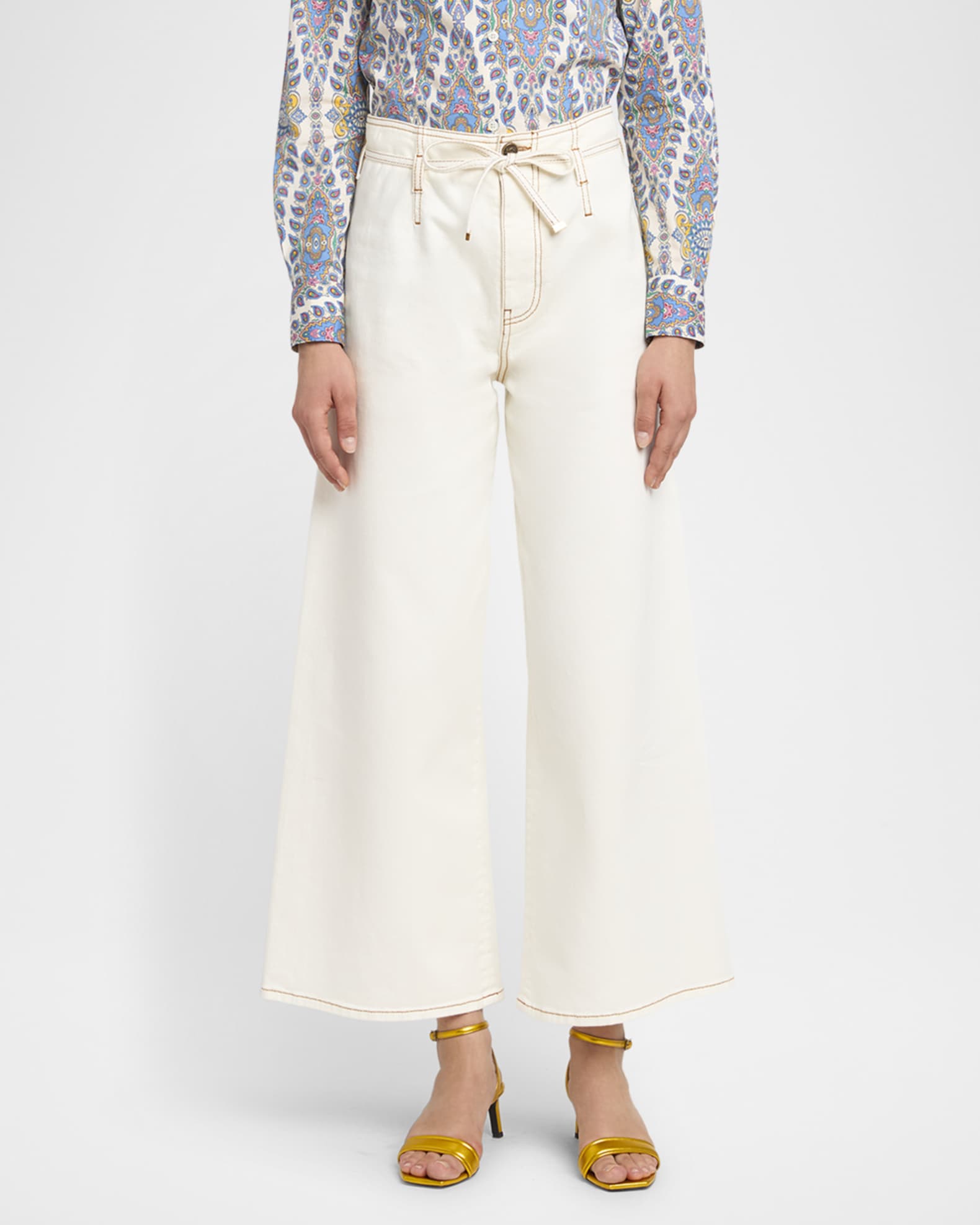 Belted Wide-Leg Cropped Trousers 1
