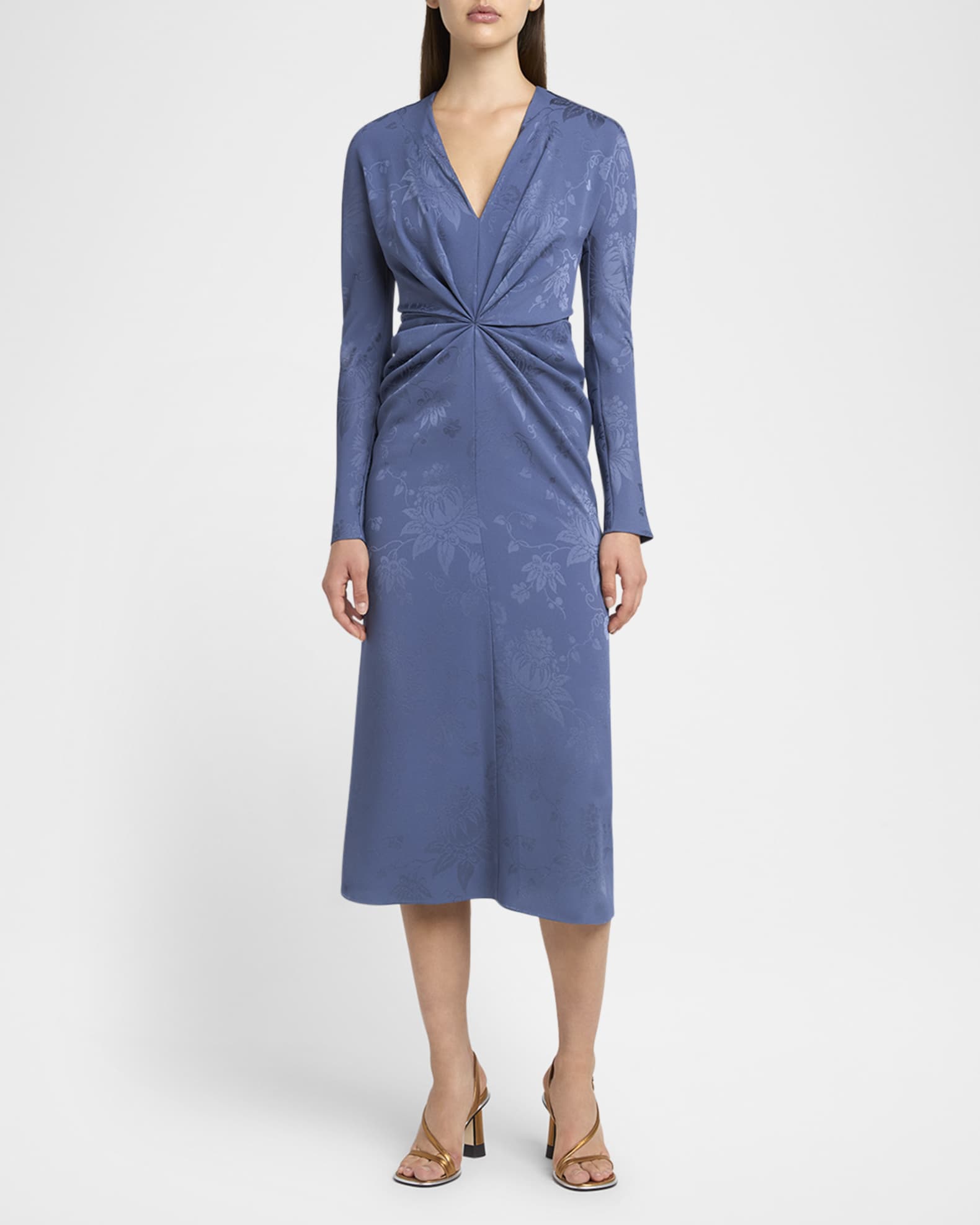 Etro Fiore Jacquard Twisted Long-Sleeve Midi Dress | Neiman Marcus