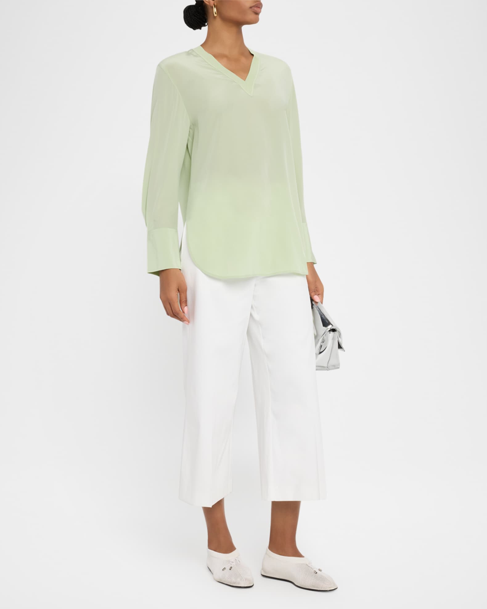 Miller V-Neck Crepe De Soie Blouse 1