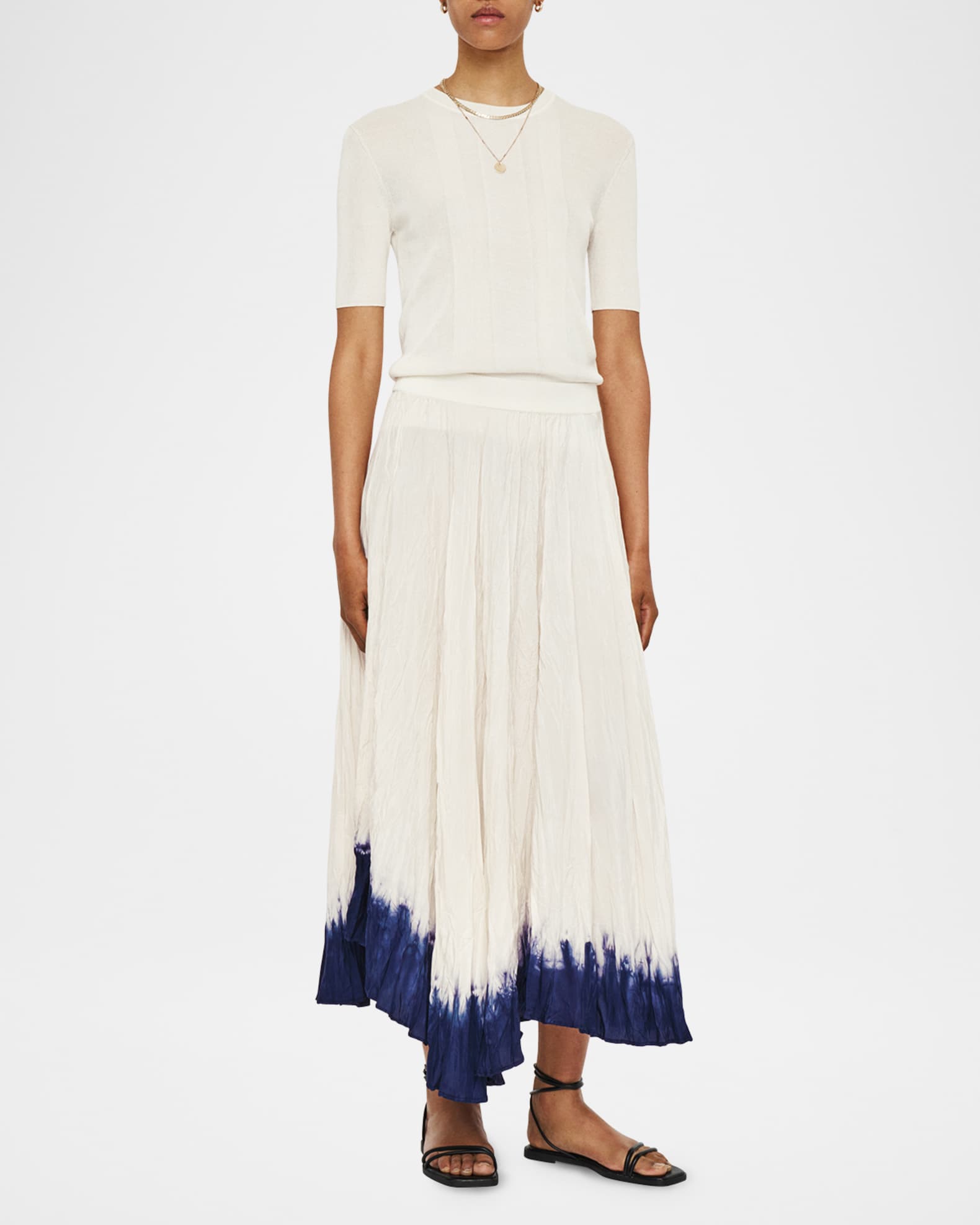 Crinkled Tie-Dye Handkerchief Midi Skirt 1