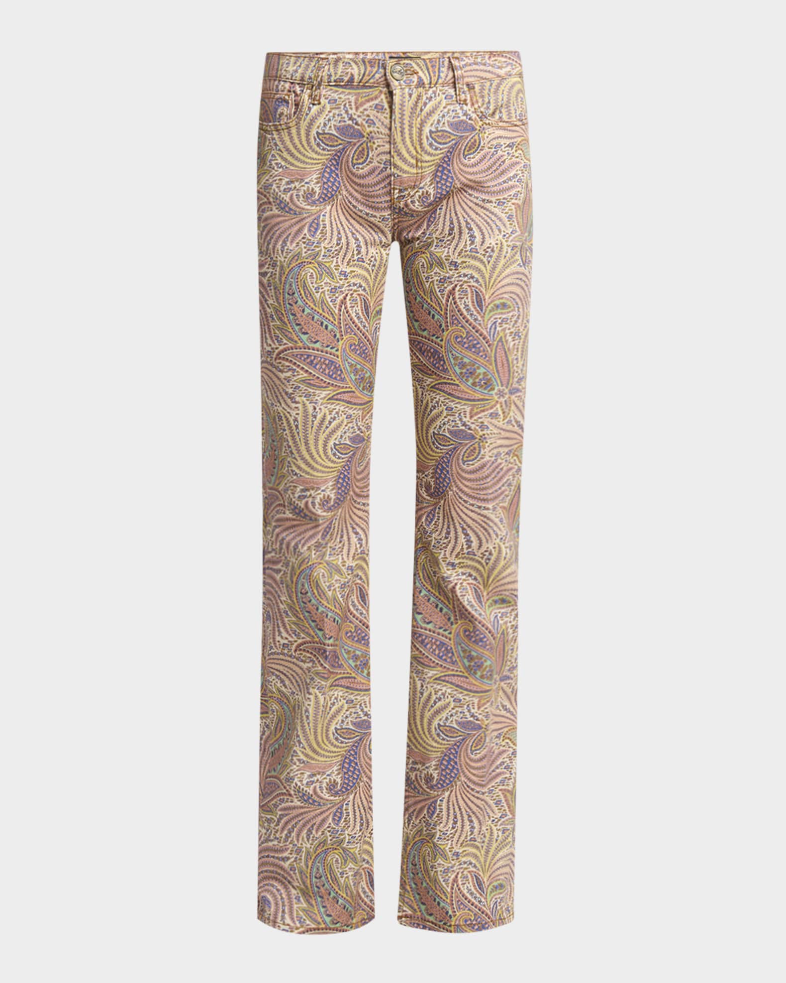 Foliage Neutral Romantic Stretch Denim Flare Trousers