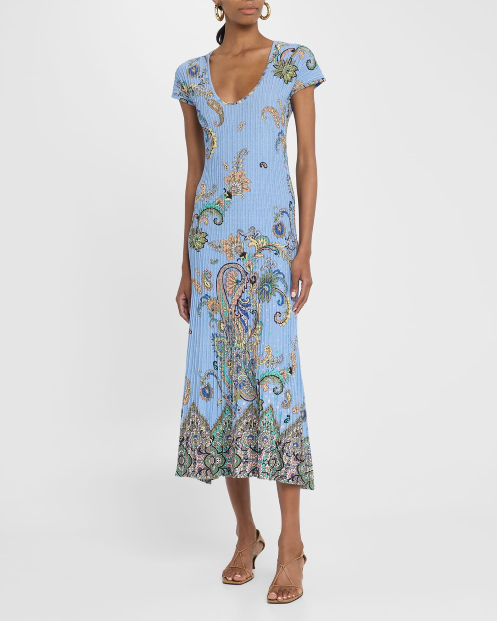 Lucky Charm Print Scoop-Neck Rib Midi Dress 1