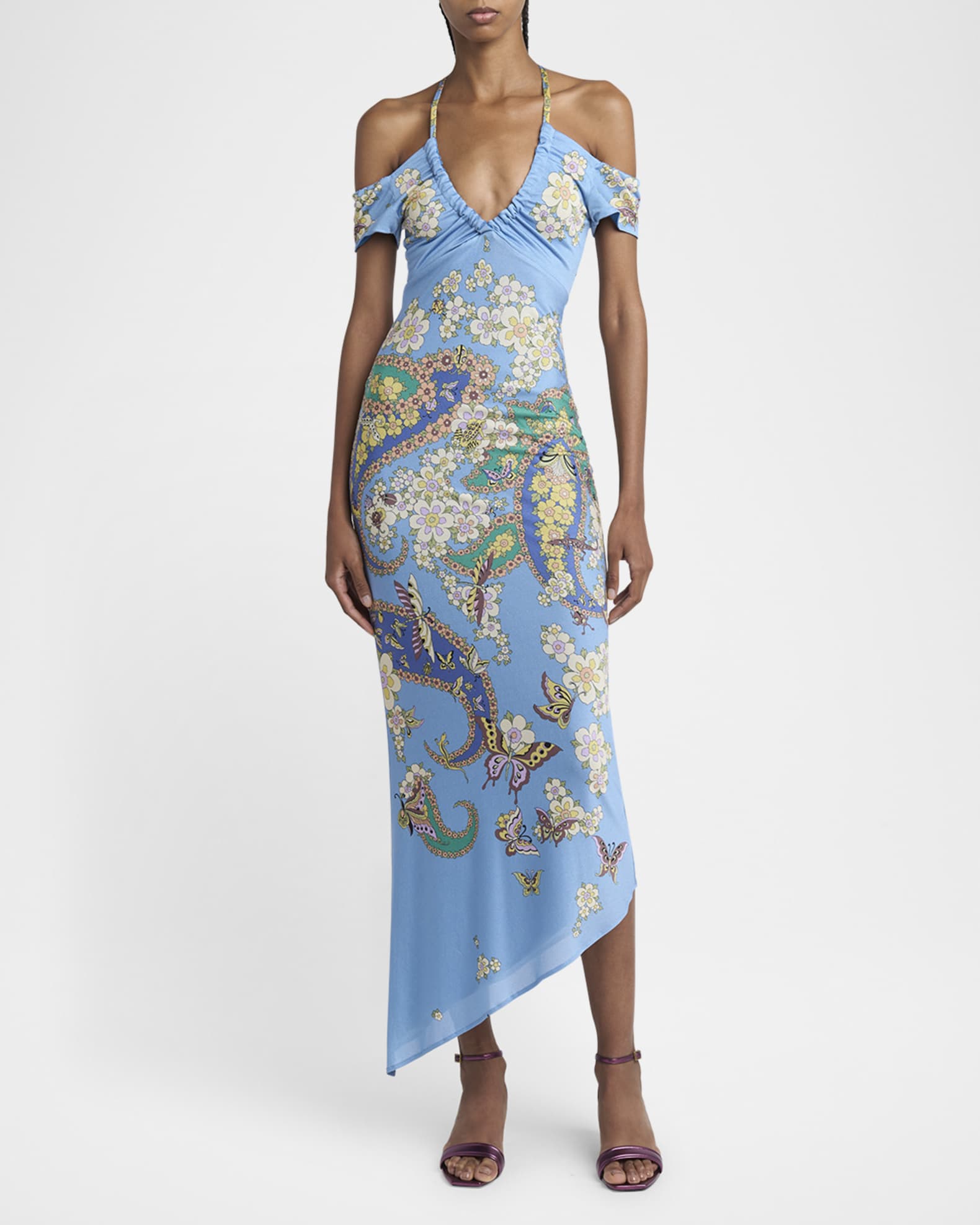 Blue Lucky Charm Jersey Halter Midi Dress 1