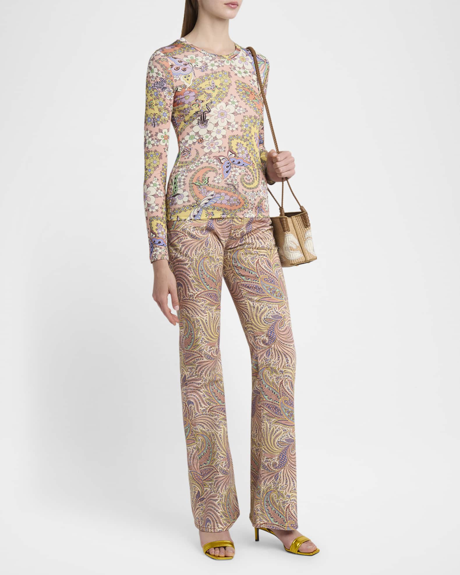 Etro Paisley Foliage-Print Jersey Long-Sleeve Top | Neiman
