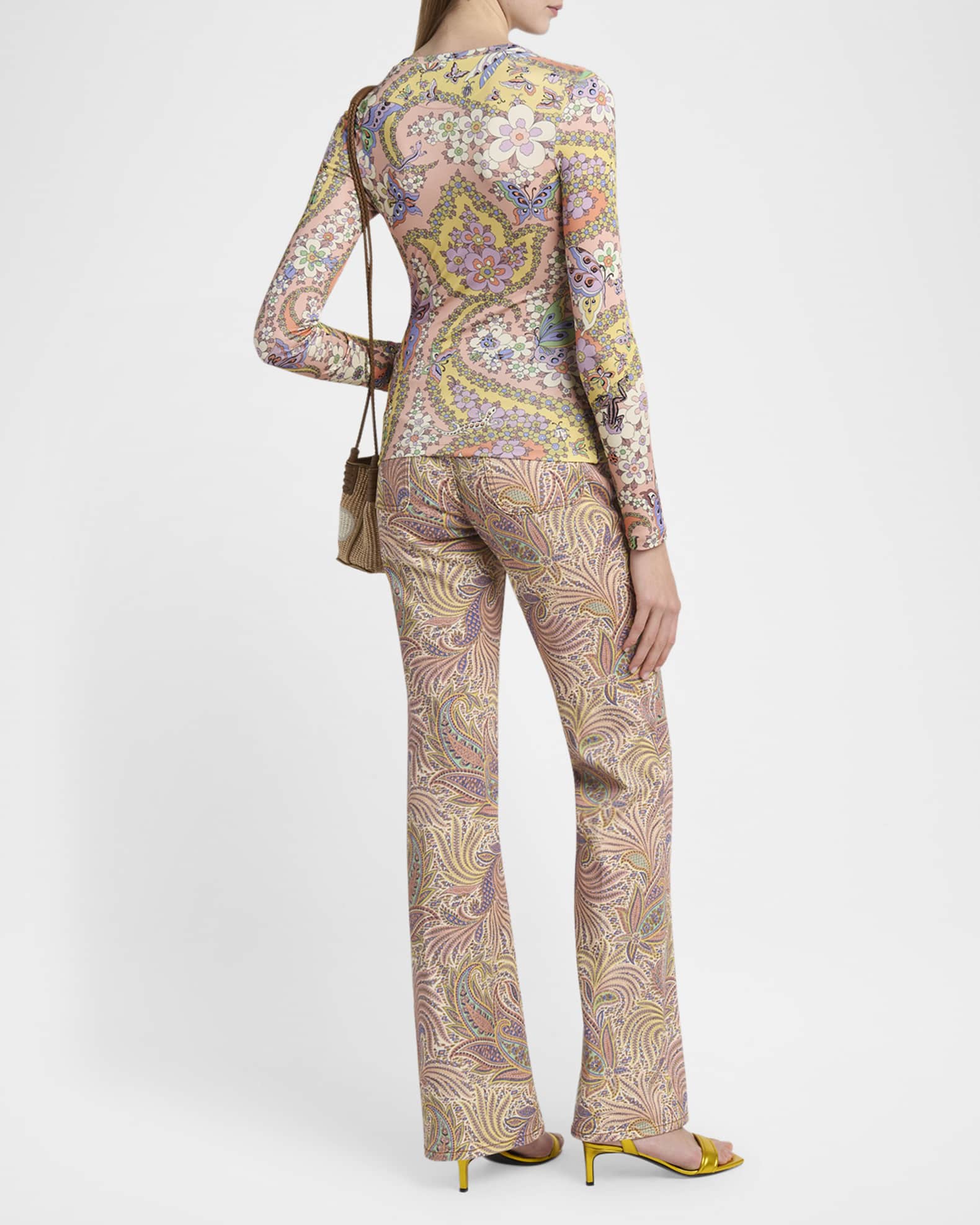 トップス ETRO Etro Paisley Foliage-Print Jersey Long-Sleeve Top | Neiman