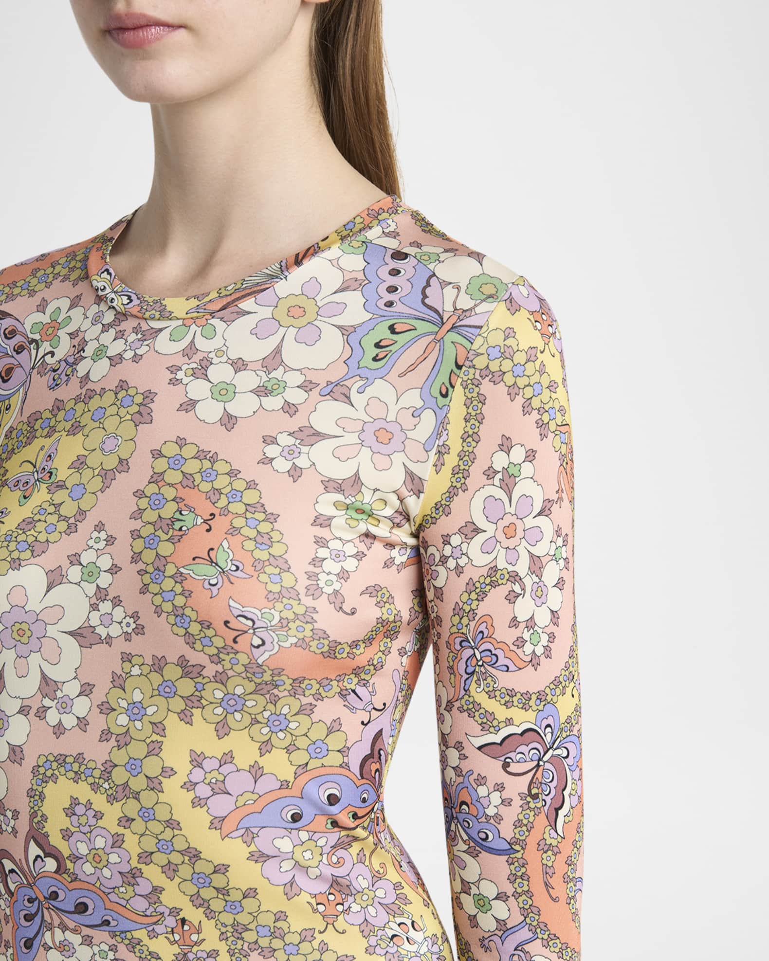 Tシャツ・カットソー Etro Long-Sleeved Fitted Top With Vibrant Paisley Pattern Etro Paisley Knit Long-Sleeve Top | Neiman Marcus