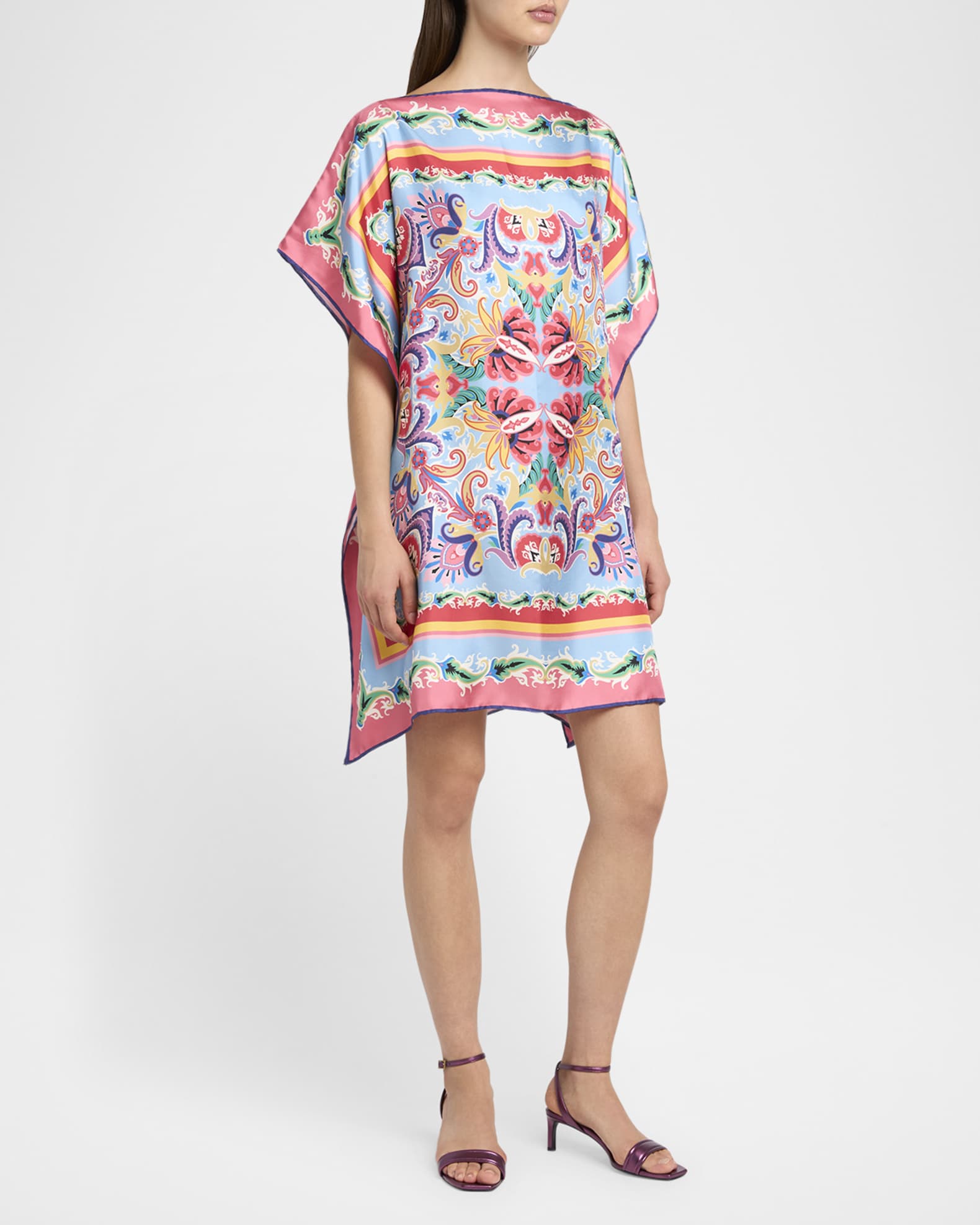 Summer Artwork Silk Poncho Dress 1