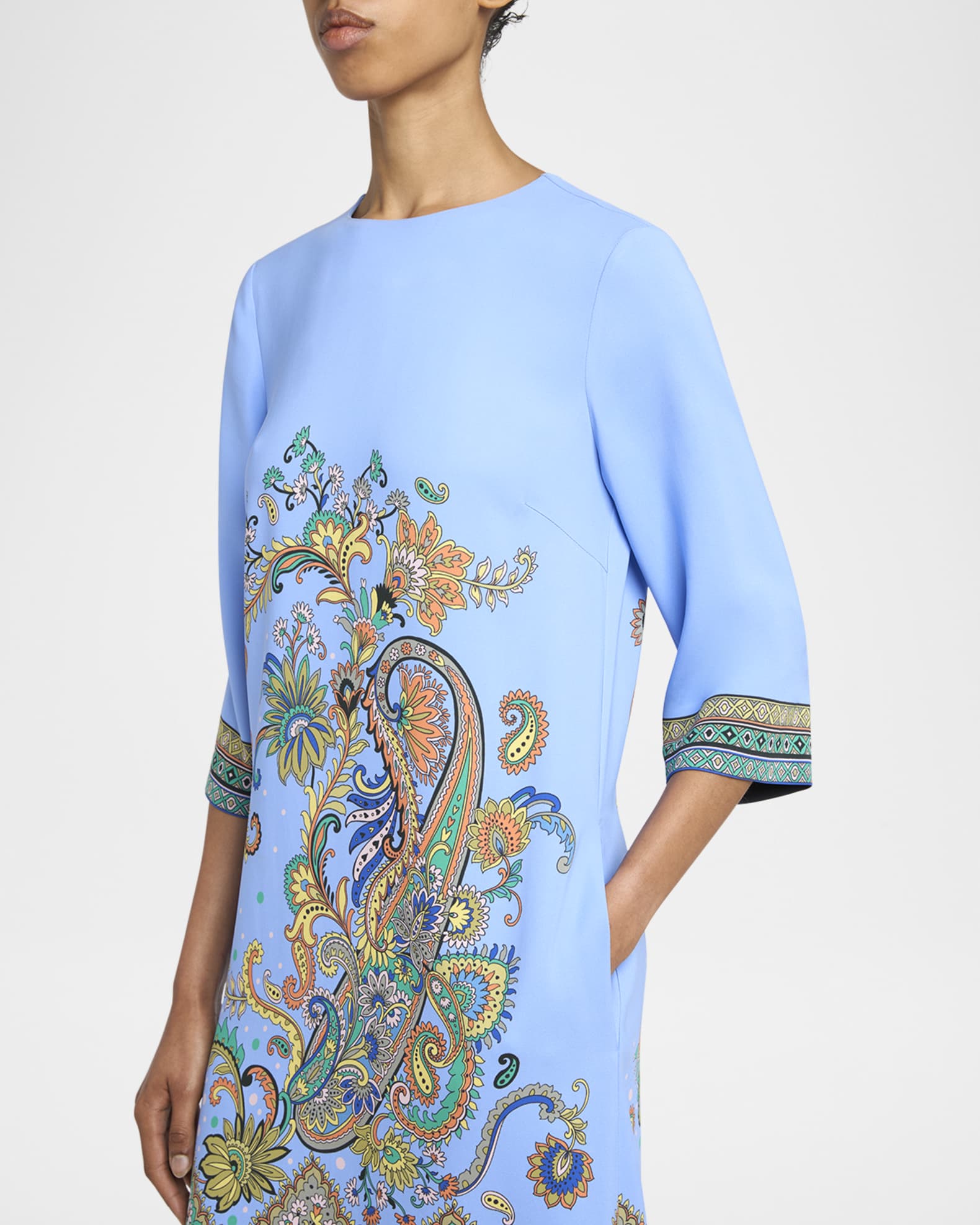 ワンピース ETRO Woman Dress Sky Blue WRHA032399SA488 X0807 Etro Summer Paisley Square-Neck Cady Dress | Neiman Marcus