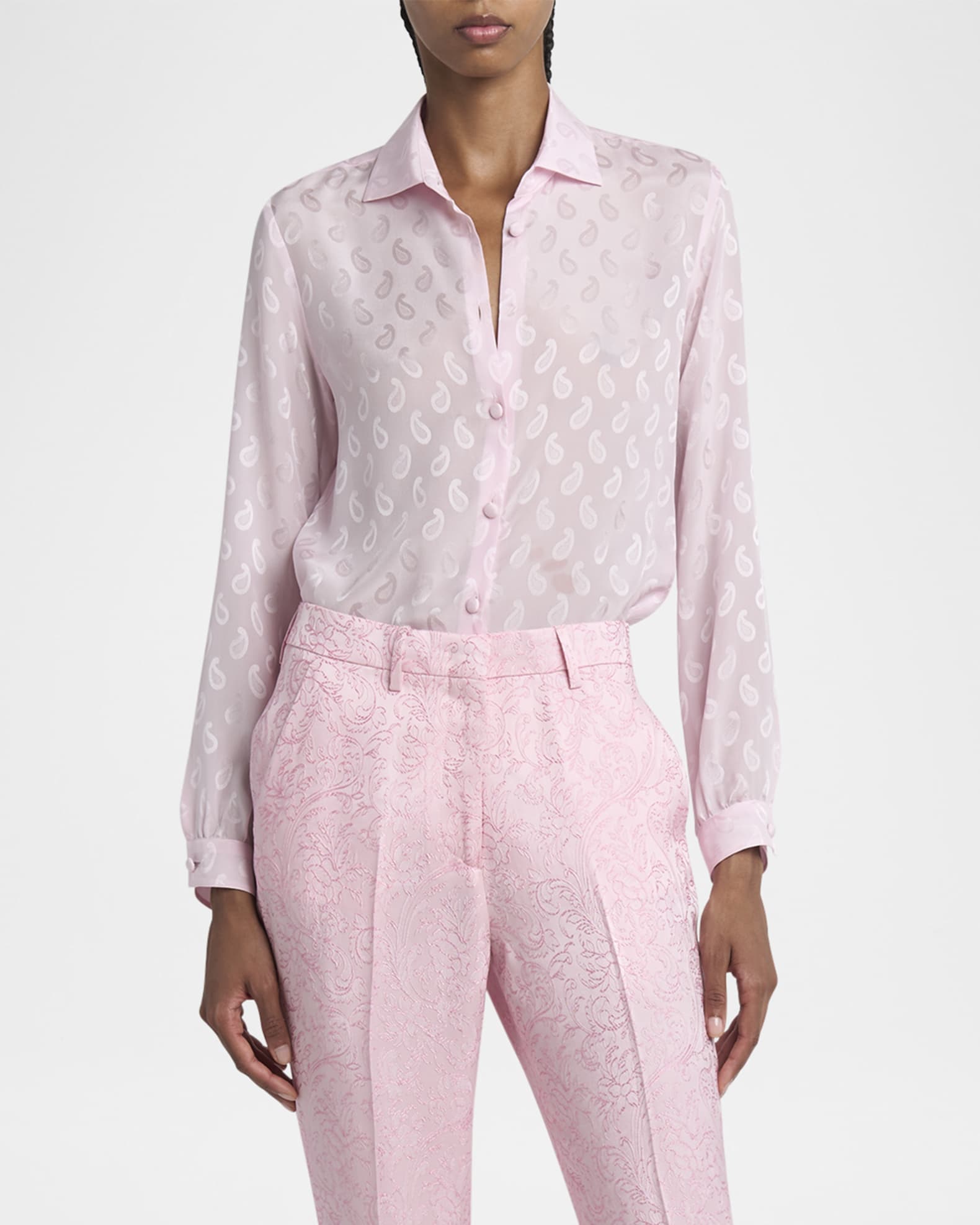 Etro Pink Paisley Silk Jacquard Button-Down Blouse | Neiman