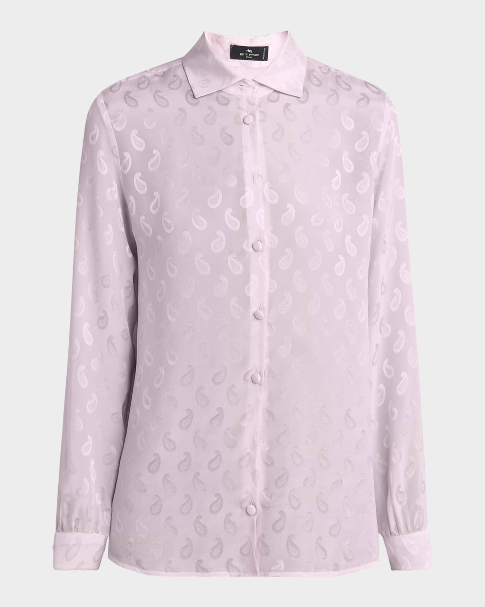 Etro Pink Paisley Silk Jacquard Button-Down Blouse | Neiman
