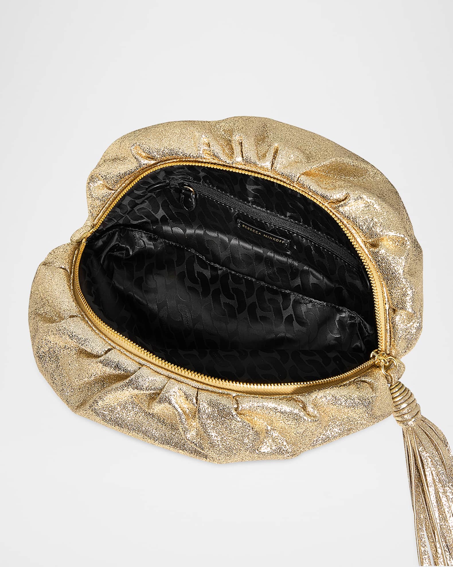 Rebecca Minkoff Ruched Tassel Foil Clutch Bag | Neiman Marcus