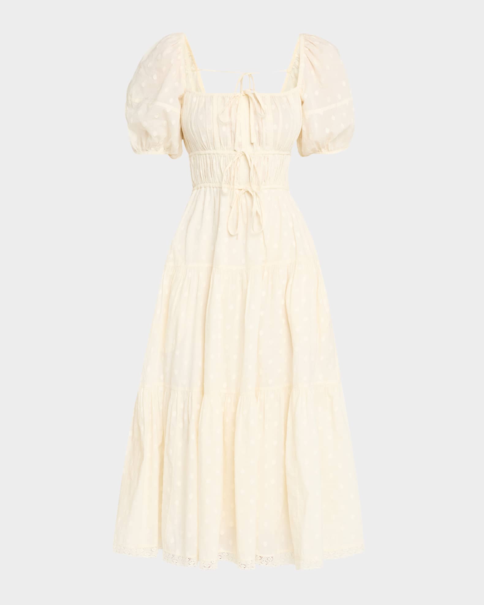 Palma Polka Dot Puff-Sleeve Midi Dress 0