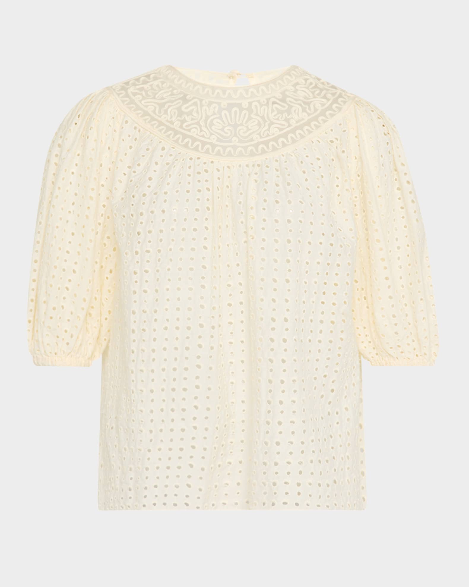 Amina Eyelet Puff-Sleeve Top 0