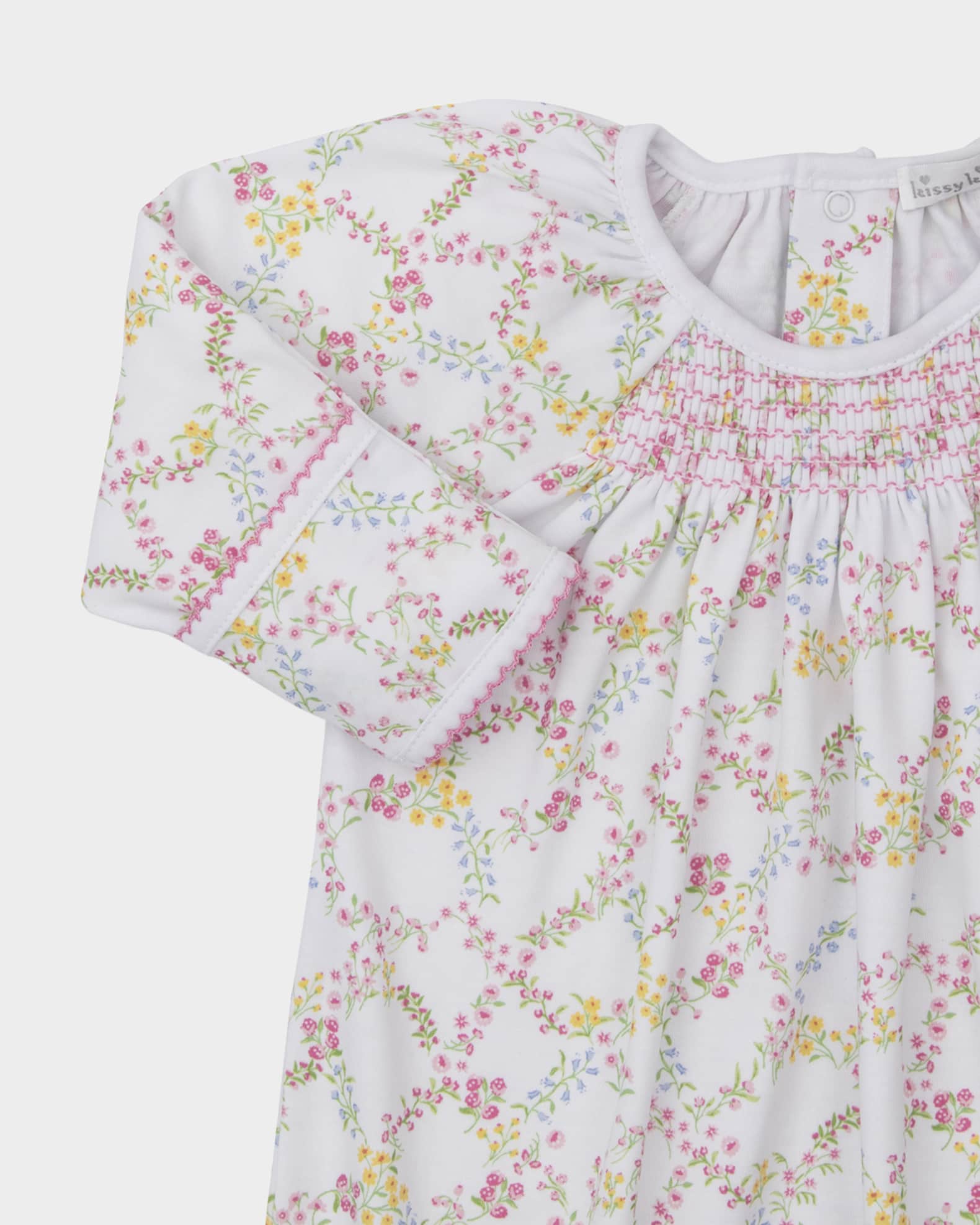 Girl's Garden Trellis Smocked Gown, Size Newborn-S 1