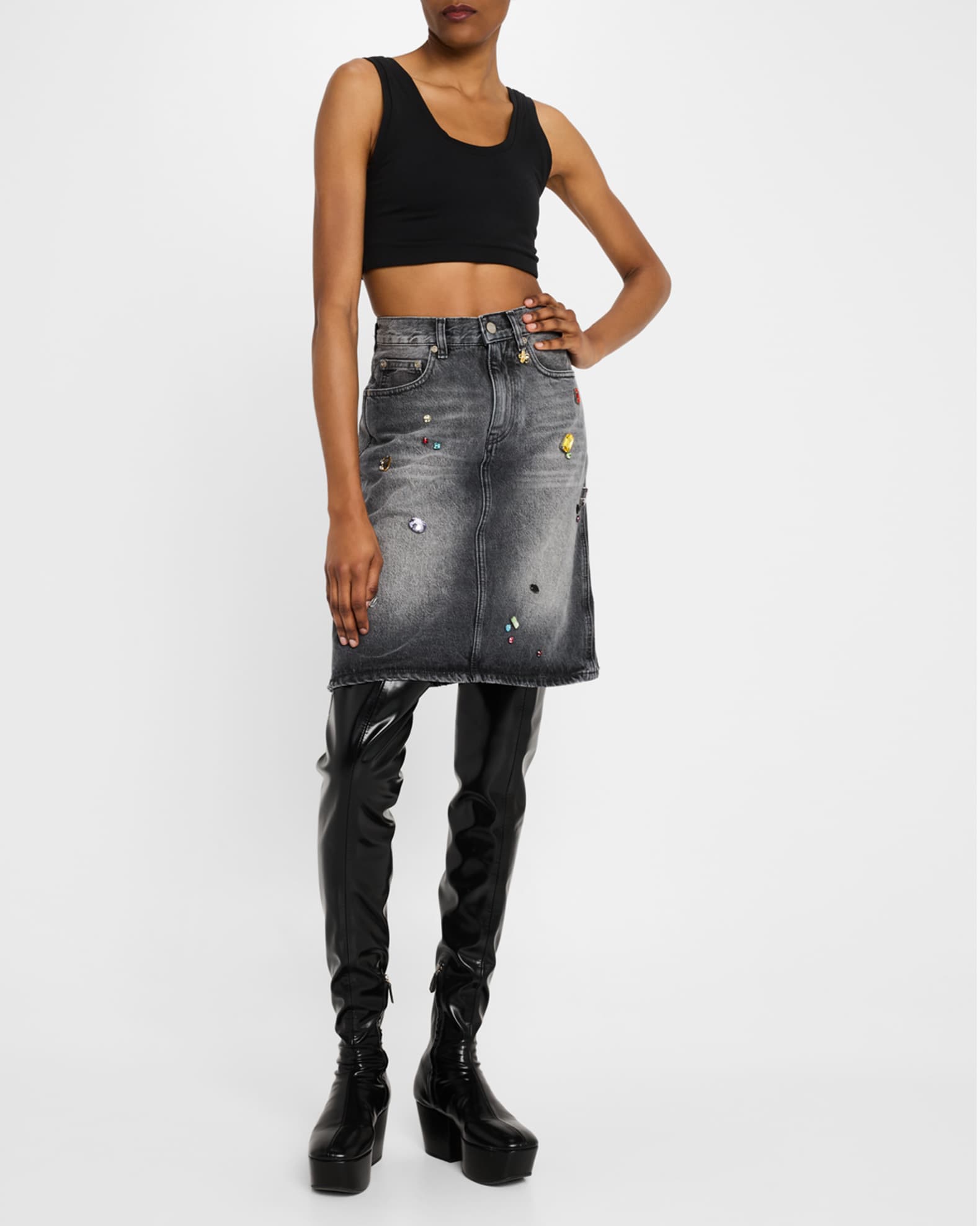 Charm Embellished Denim A-Line Skirt 1